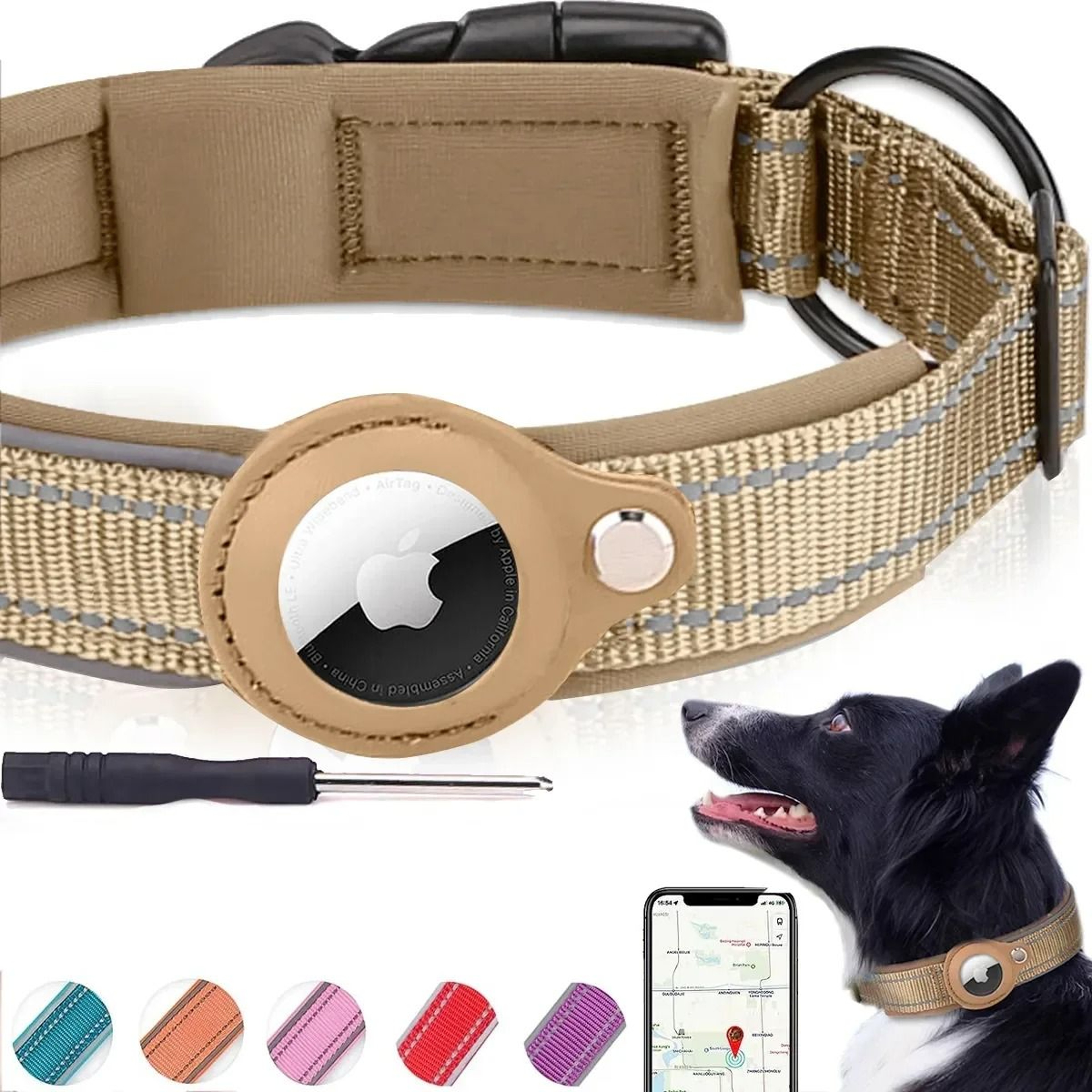 Integrated AirTag Reflective Tracking Pet Collar 0