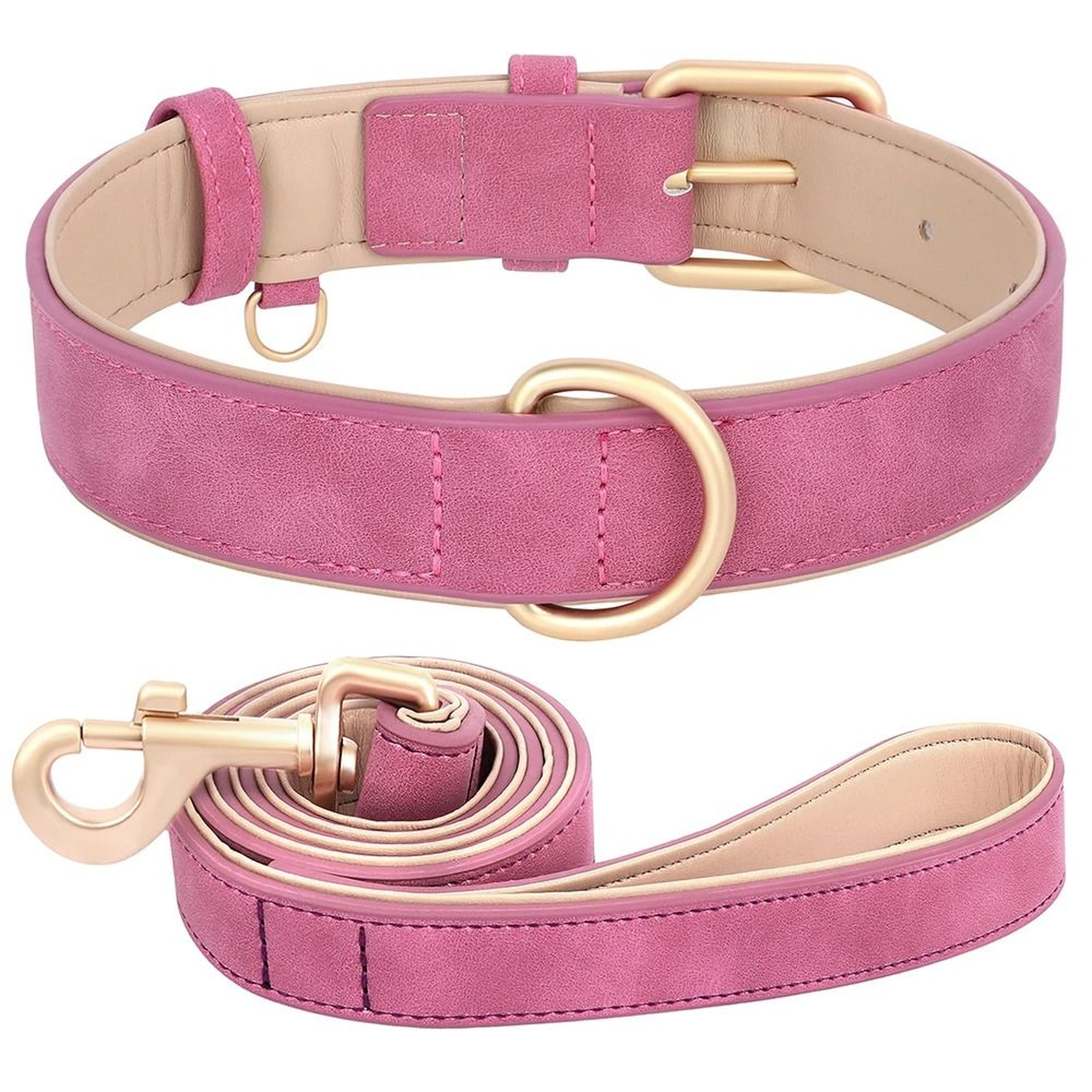 Soft Padded PU Leather Collar  Leash Set 12