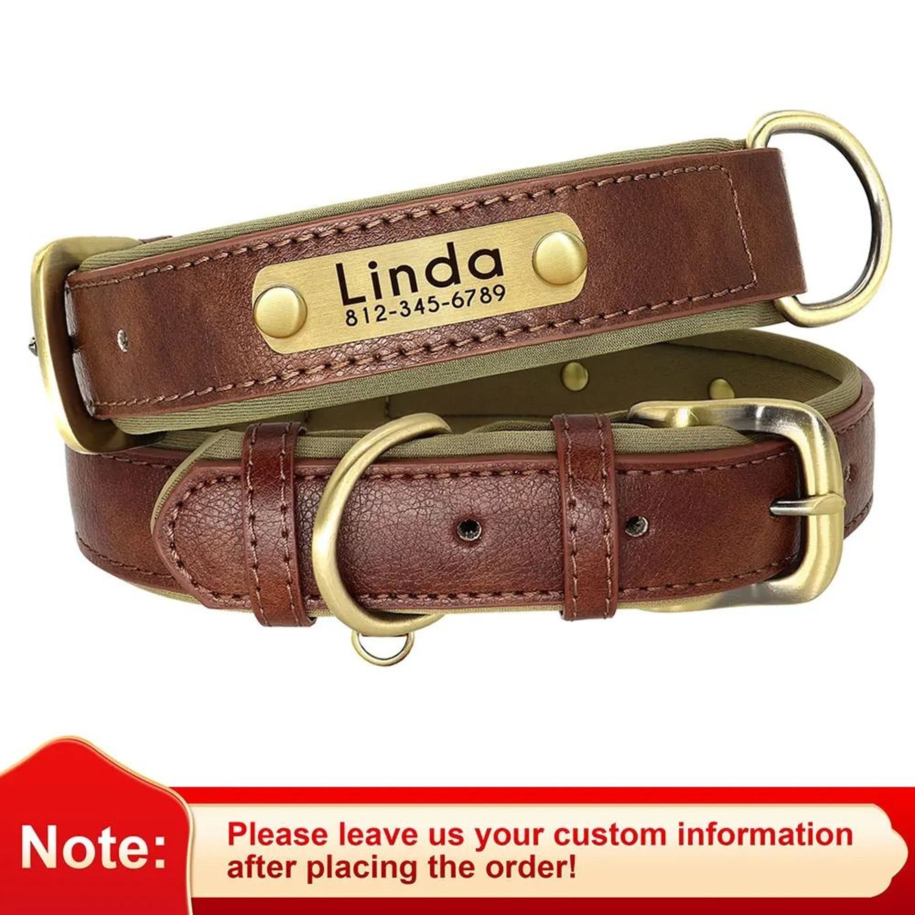 Customized Padded PU Leather Nameplate Collar 6