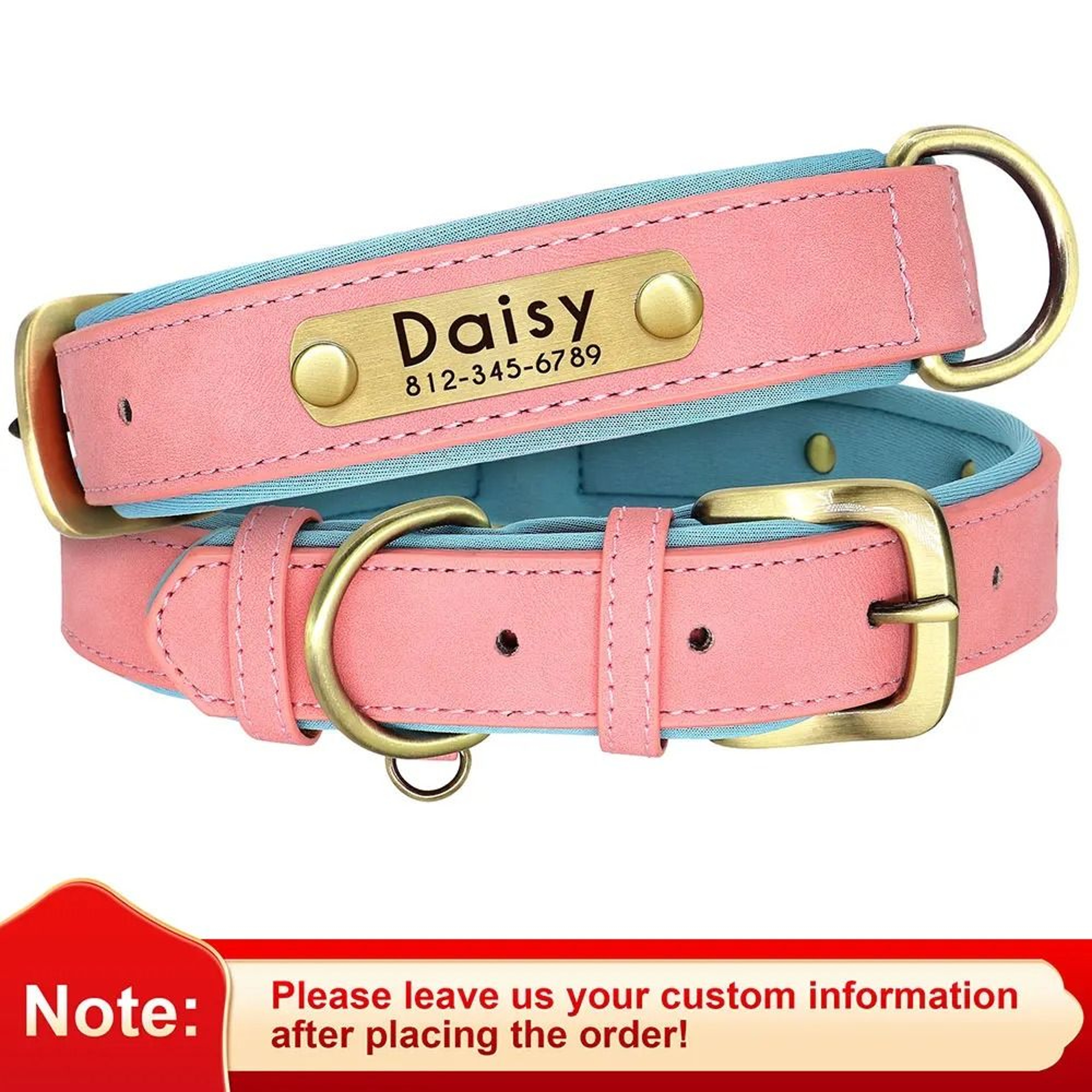 Customized Padded PU Leather Nameplate Collar 12
