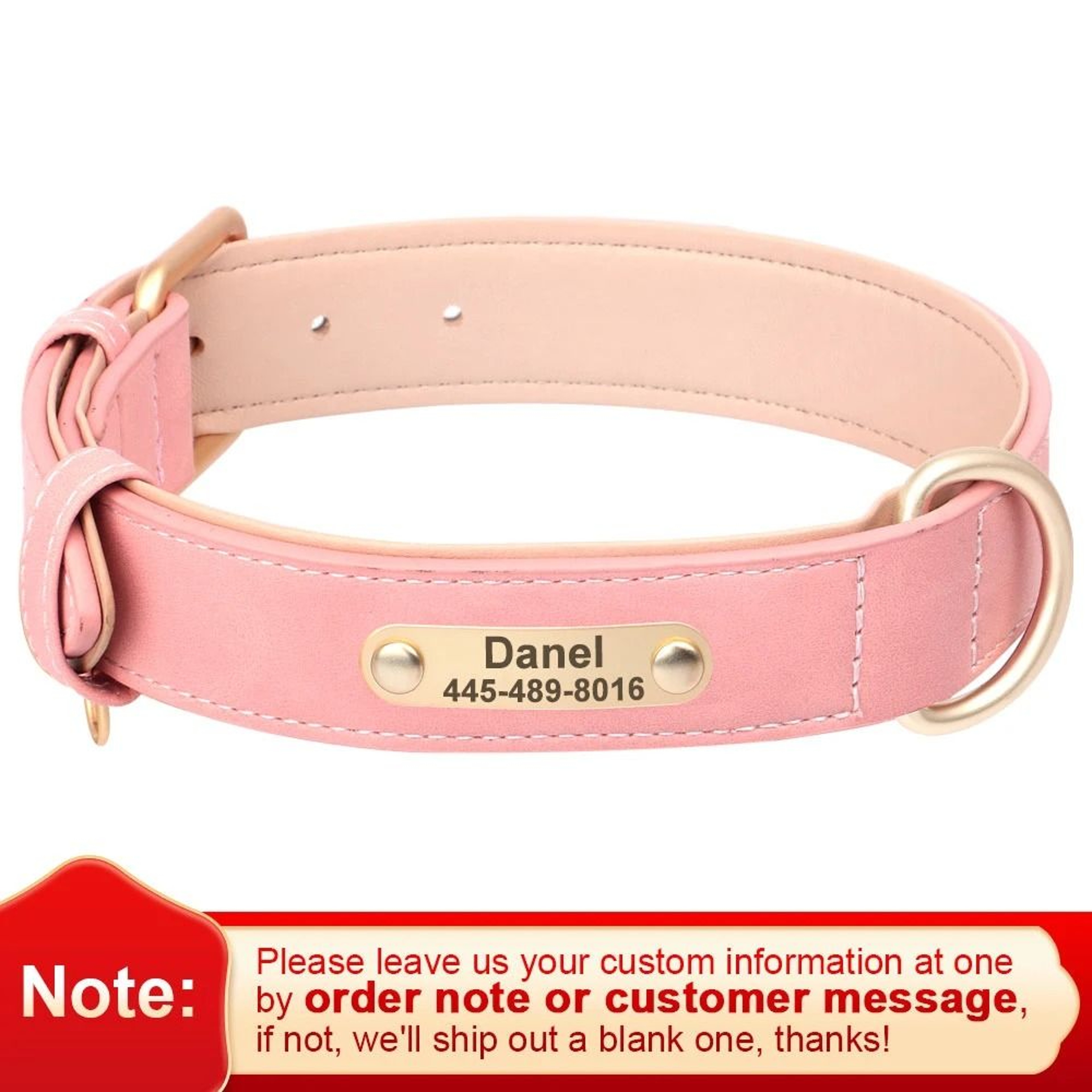 Custom Personalized Engraved PU Leather Dog Collar 12