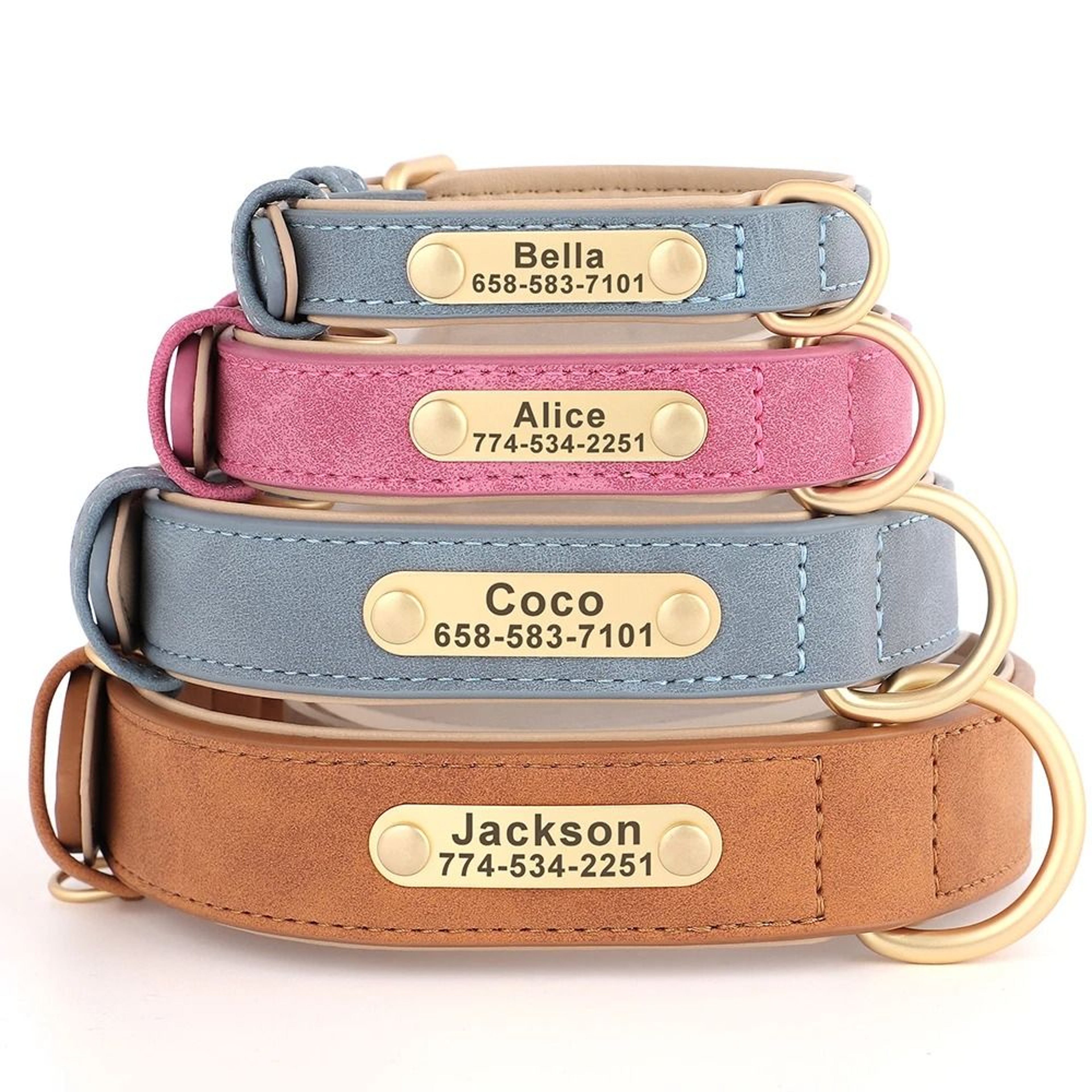 Custom Personalized Engraved PU Leather Dog Collar 2
