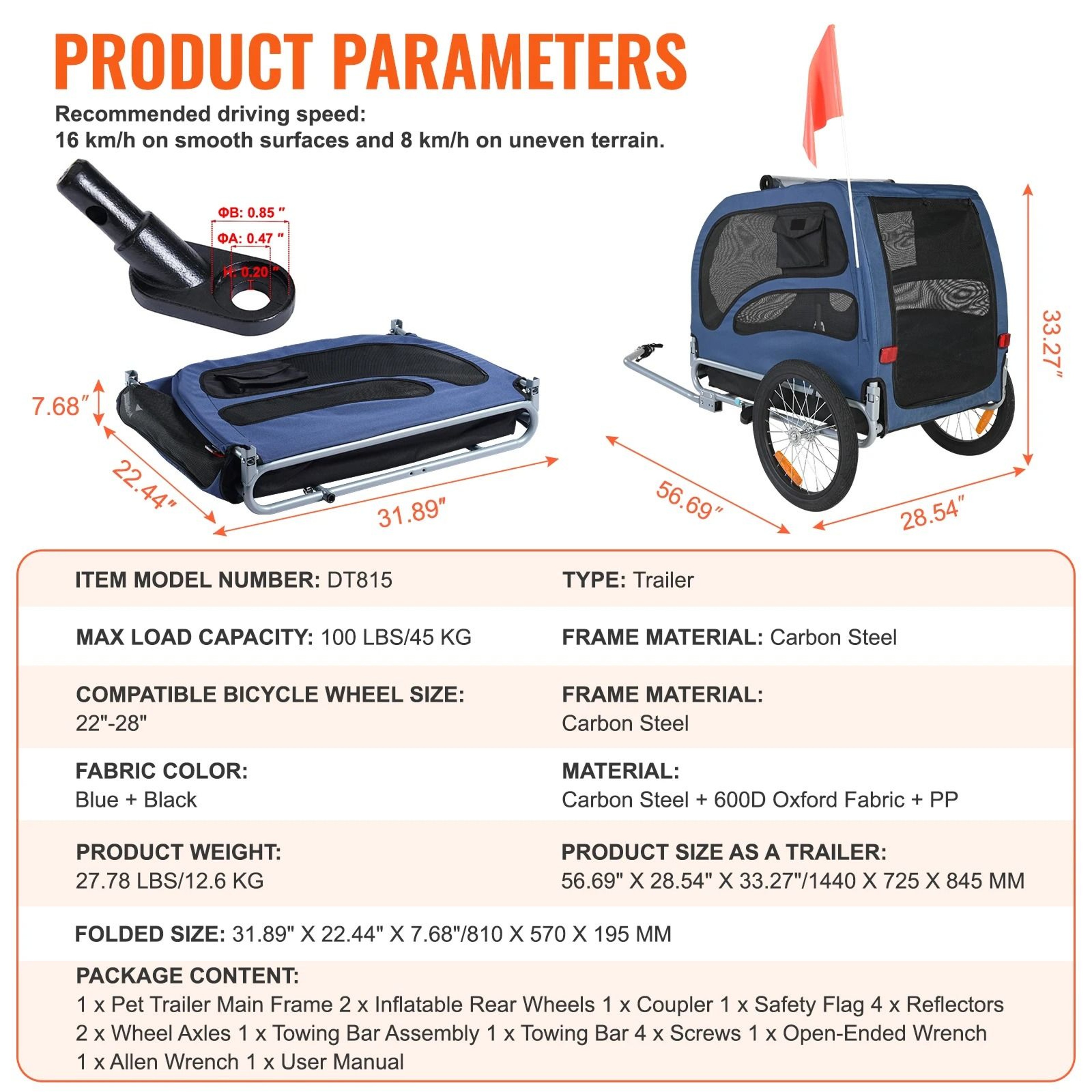 SucceBuy 100lbs Bicycle Pet Trailer 6