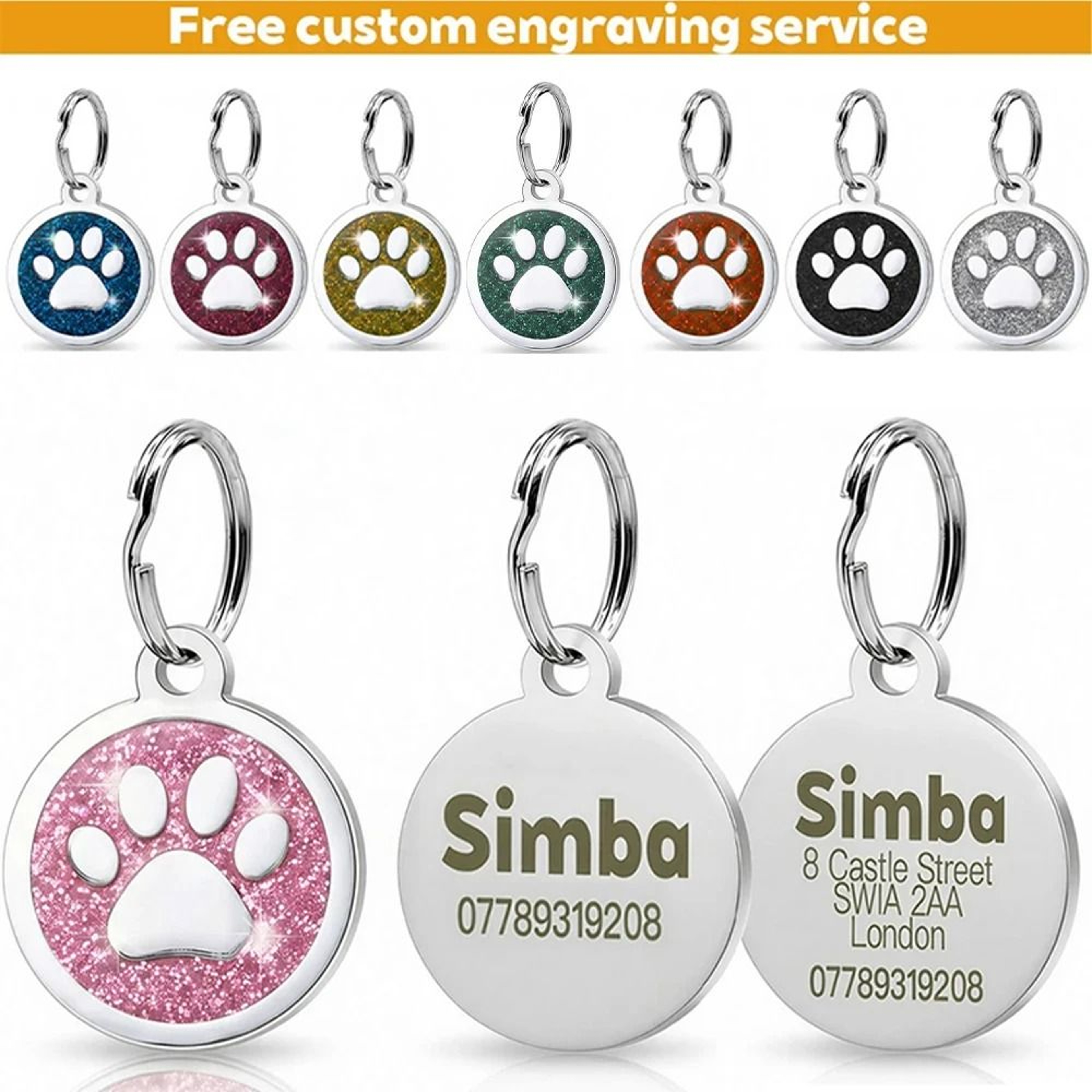 SparkleGuard Personalized Glitter Pet ID Tag 0