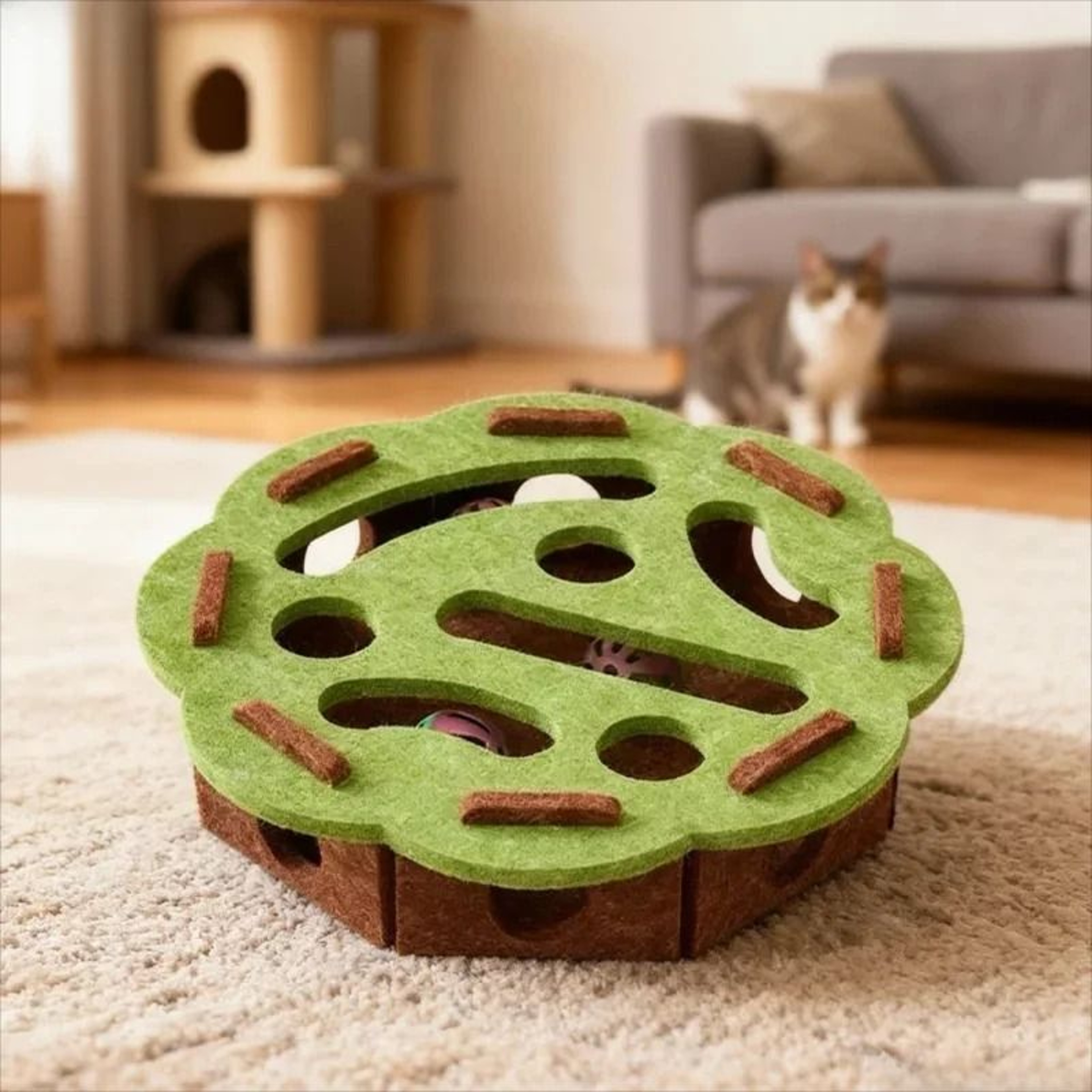 Felt Cat Puzzle Box With Bell Balls 10