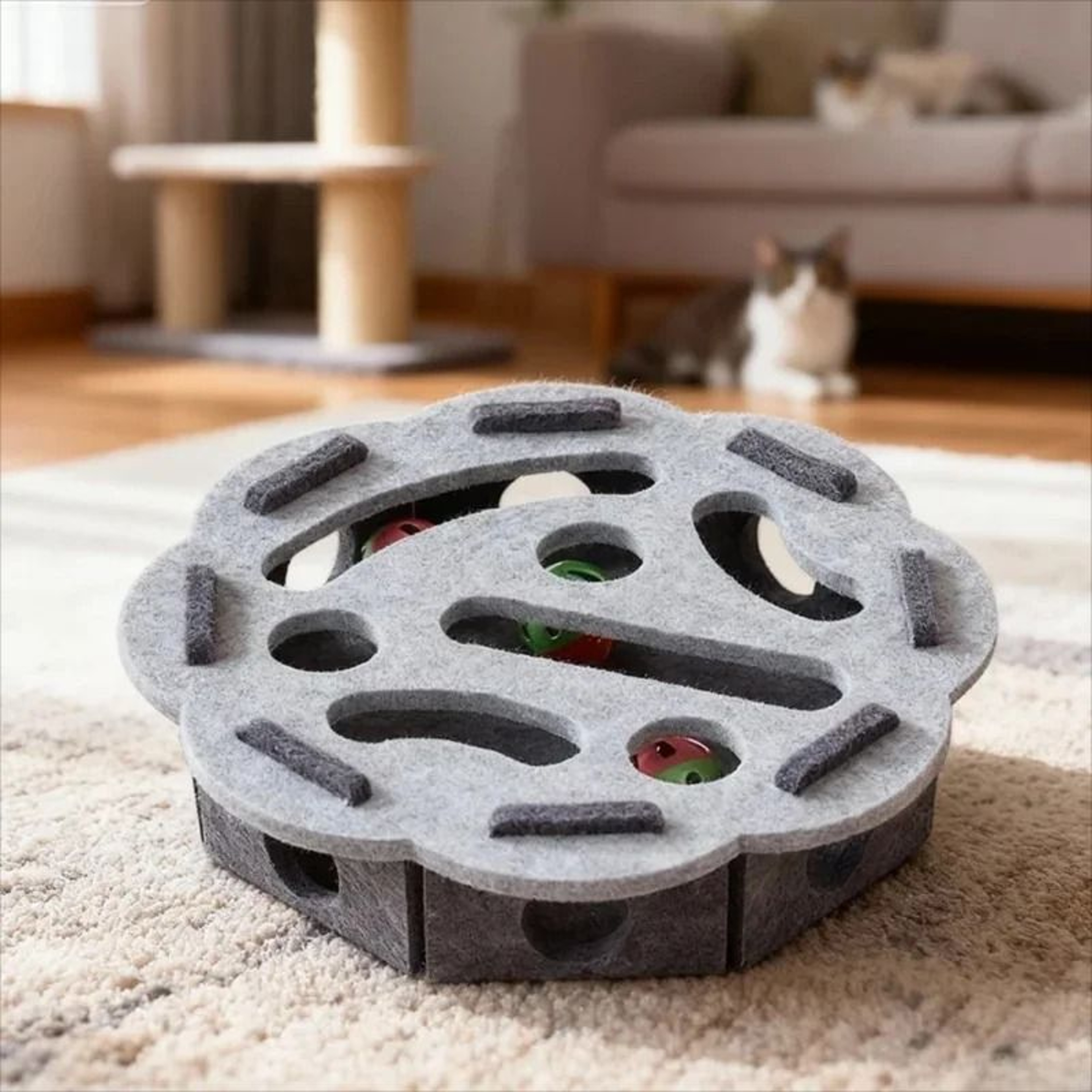 Felt Cat Puzzle Box With Bell Balls 12