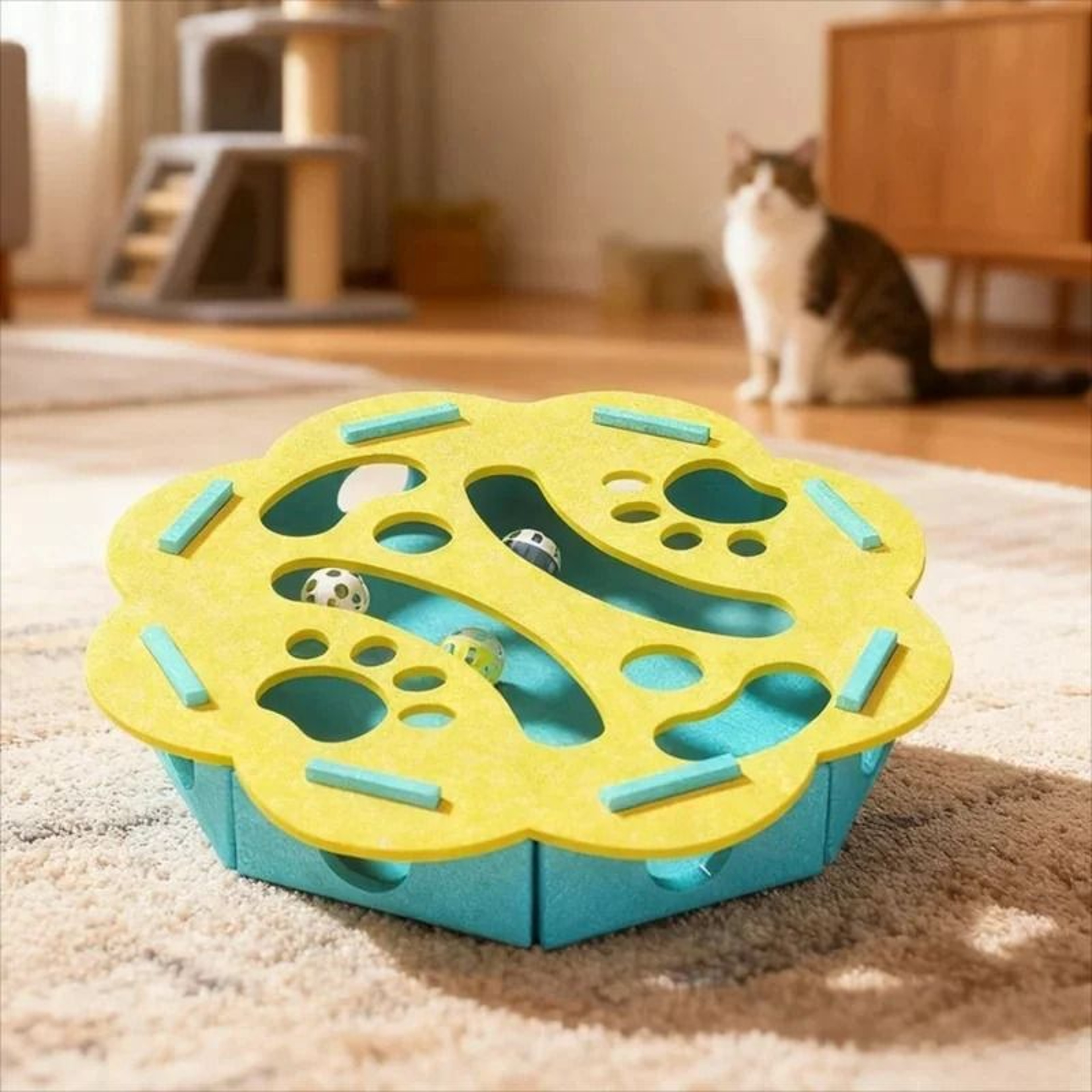 Felt Cat Puzzle Box With Bell Balls 13