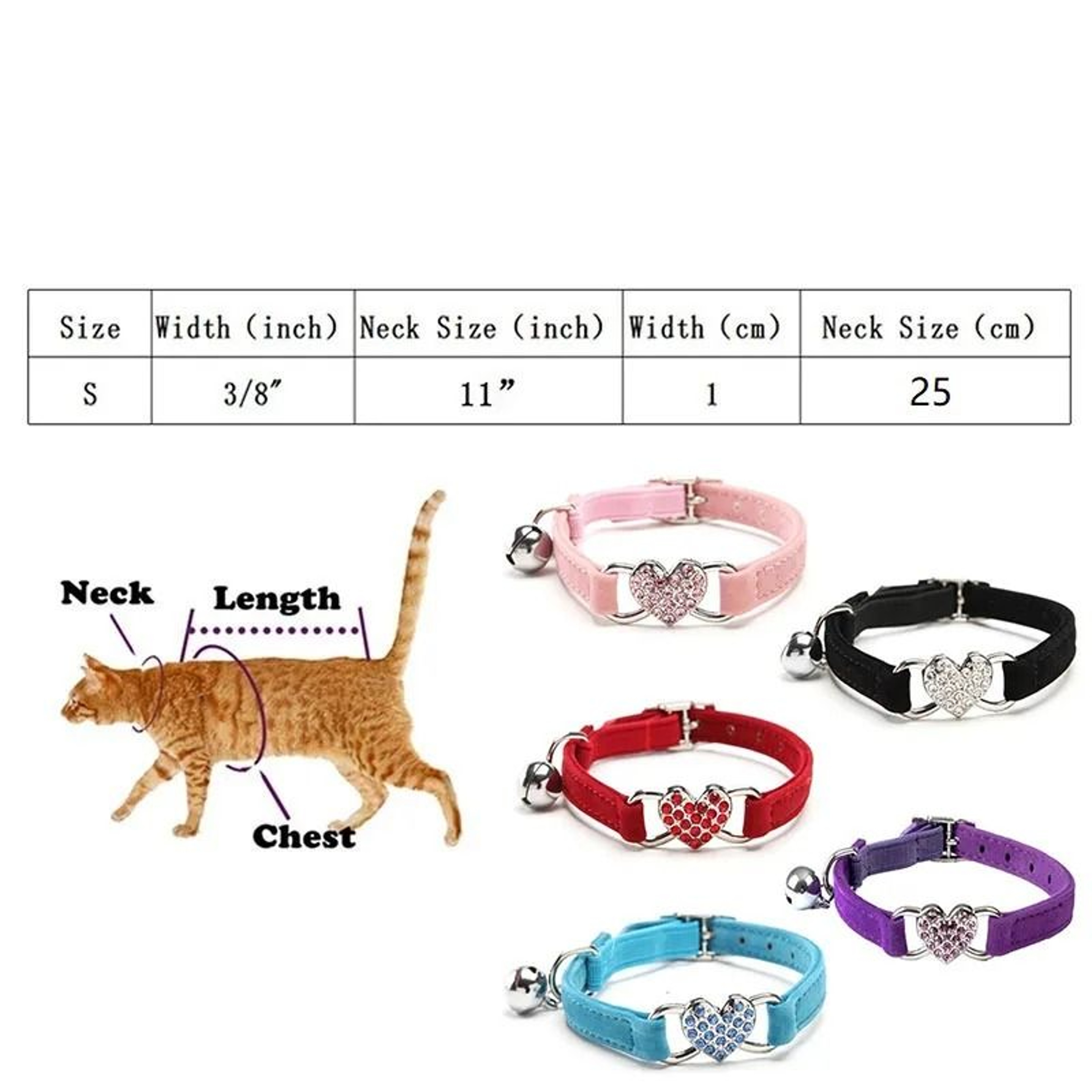 Heart Rhinestone Breakaway Cat Collar 1