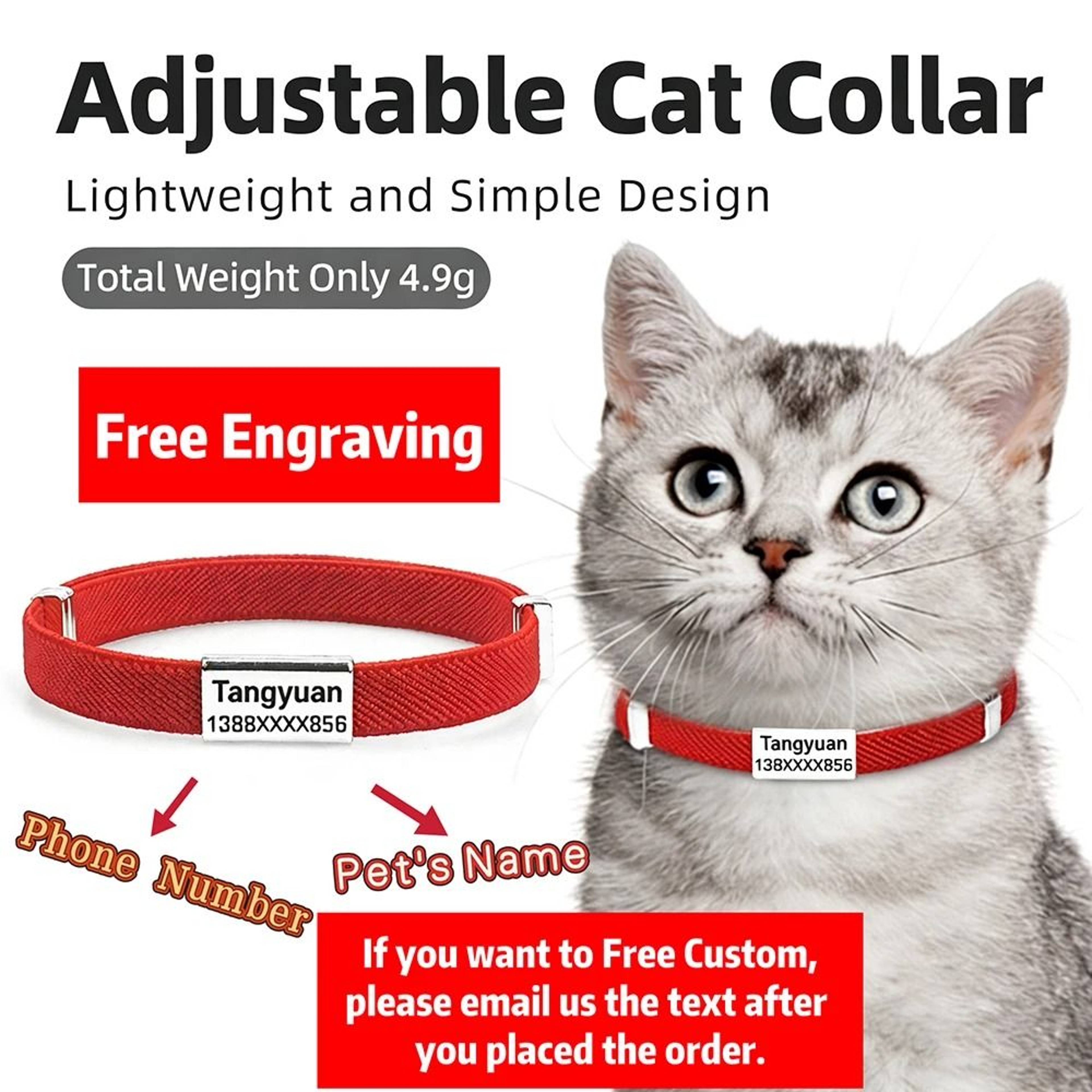 Personalized Breakaway Cat Collar With GPS Tracker Slot  Metal ID Tag 1