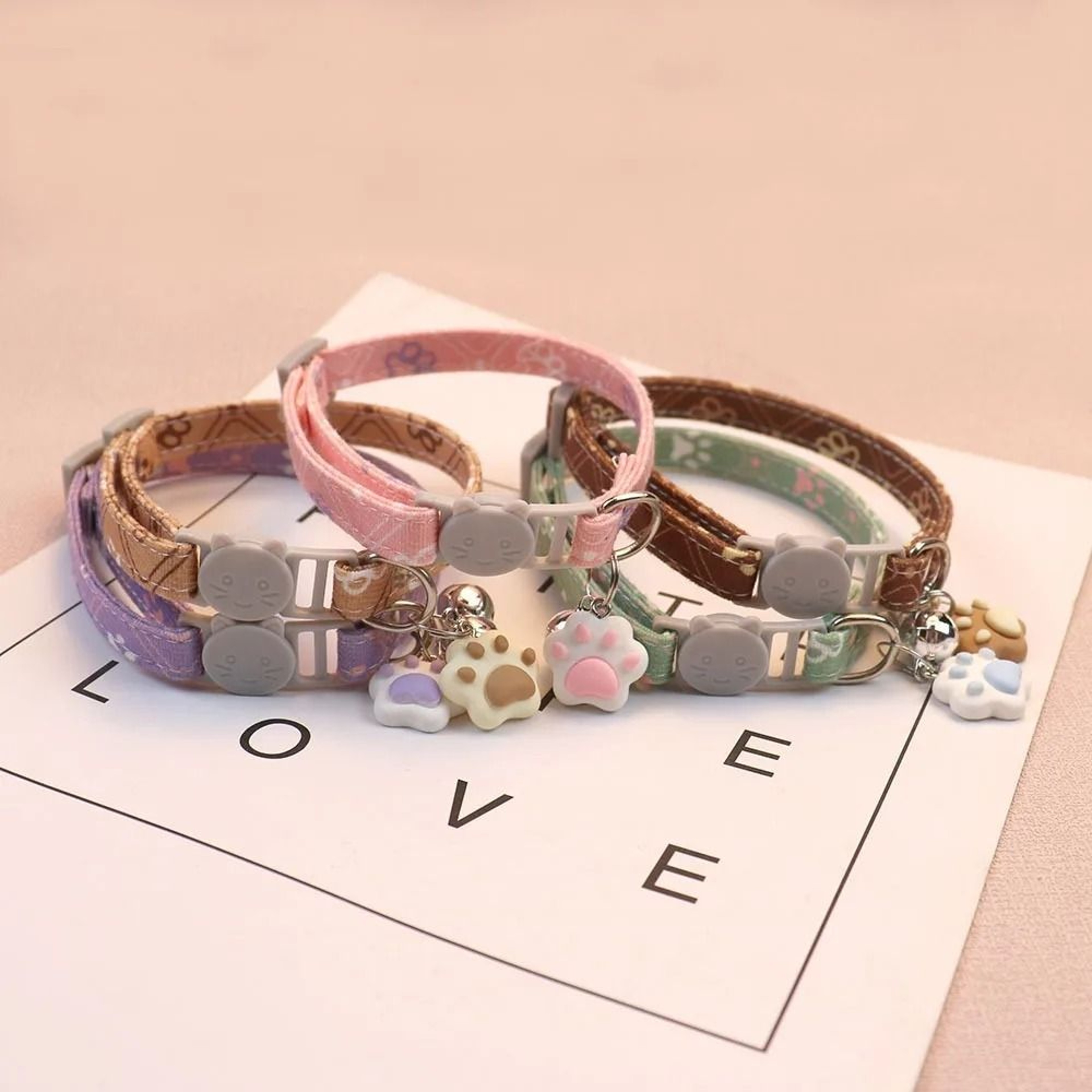 Adjustable Geometric Print Breakaway Cat Collar With Paw Charm 2