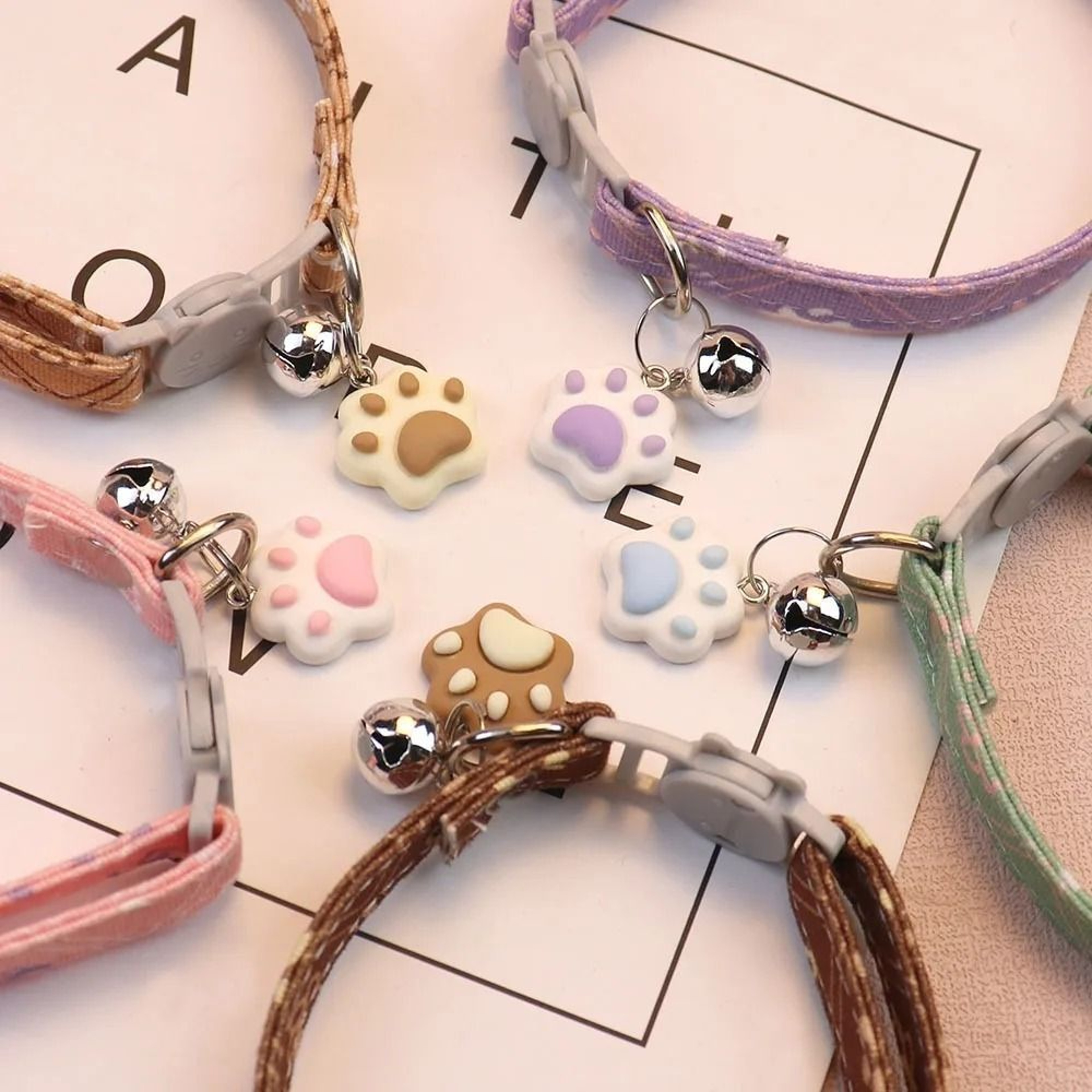 Adjustable Geometric Print Breakaway Cat Collar With Paw Charm 3