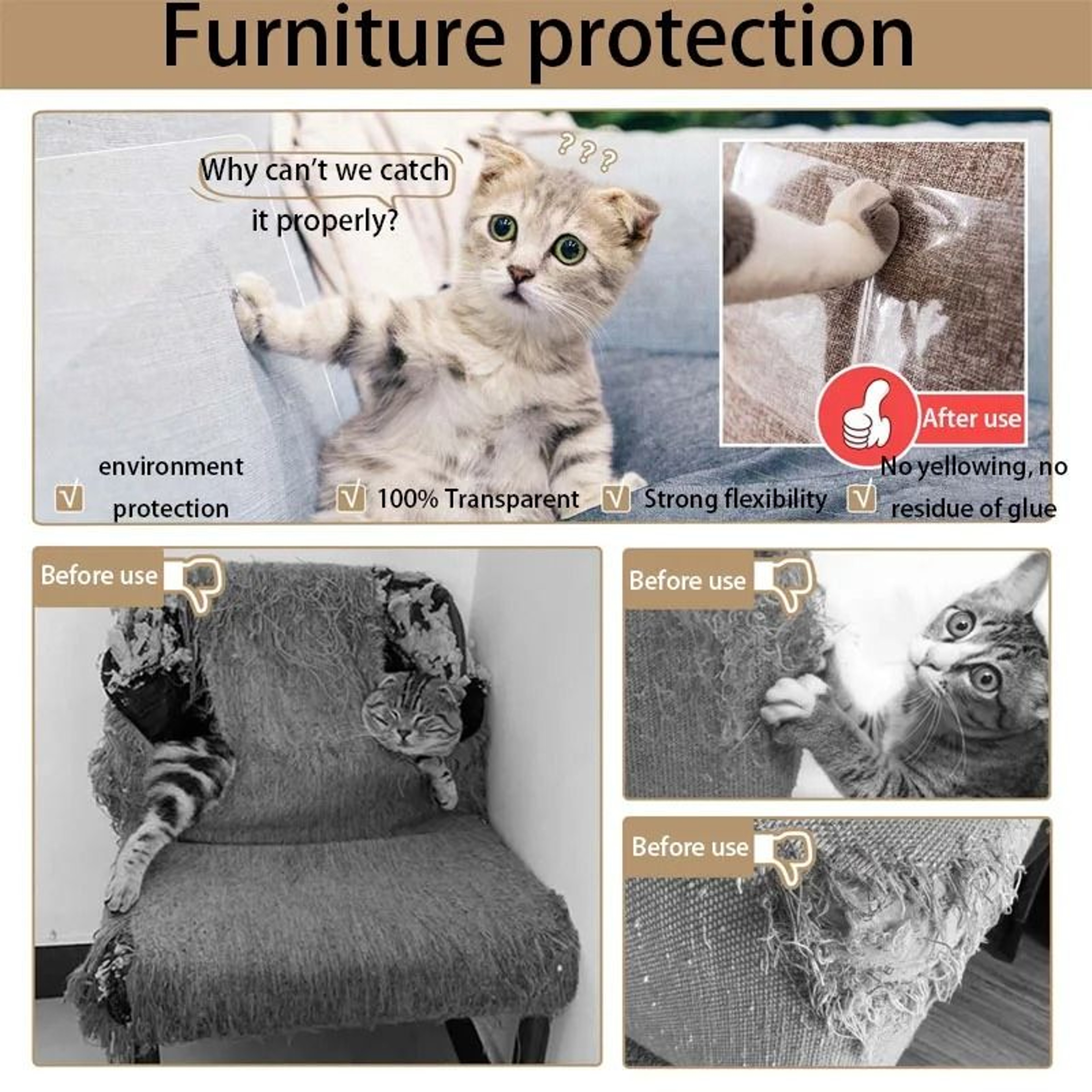 Transparent HeavyDuty PVC SelfAdhesive Furniture  Sofa Protectors 4