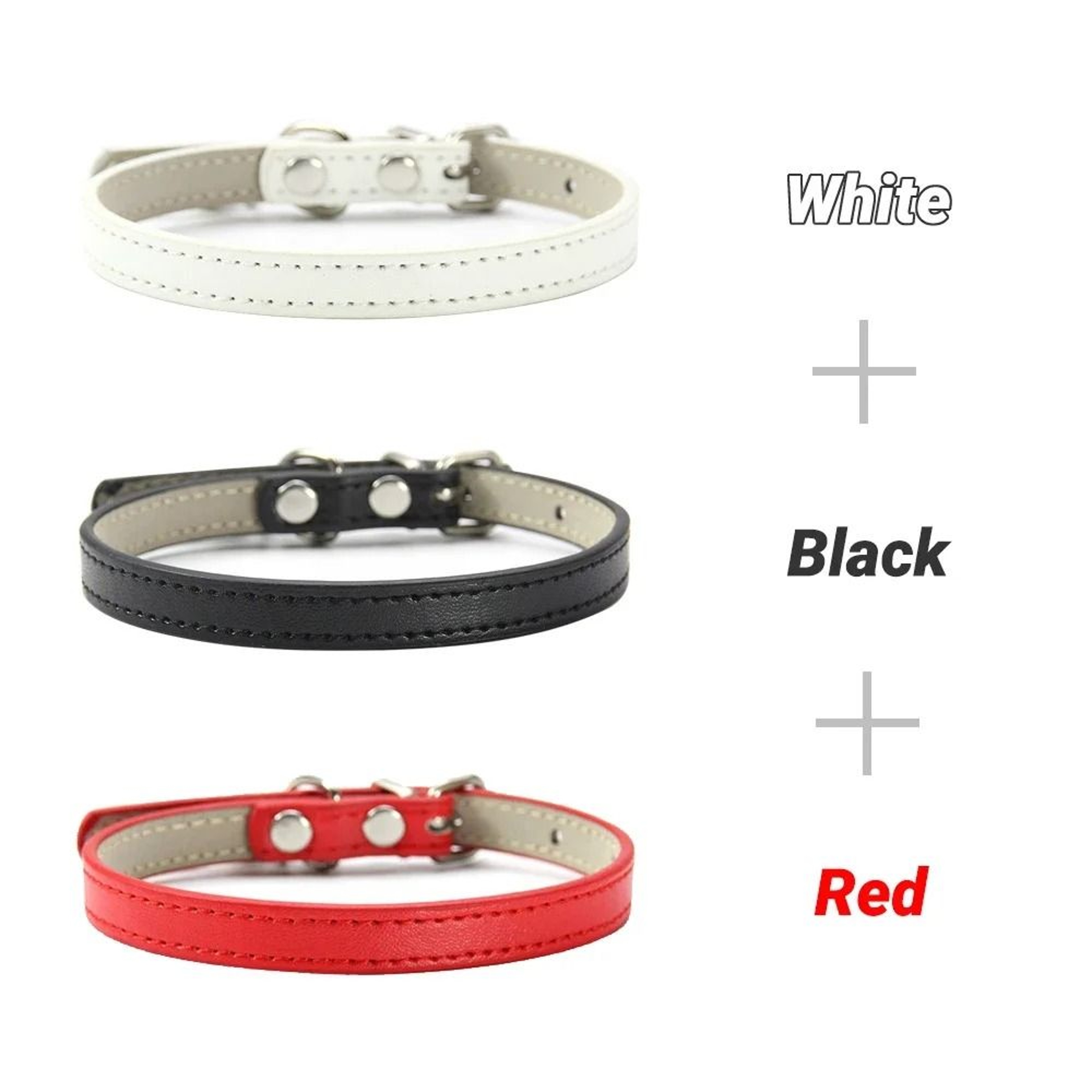 3Piece Soft PU Leather Cat Collar Set 10