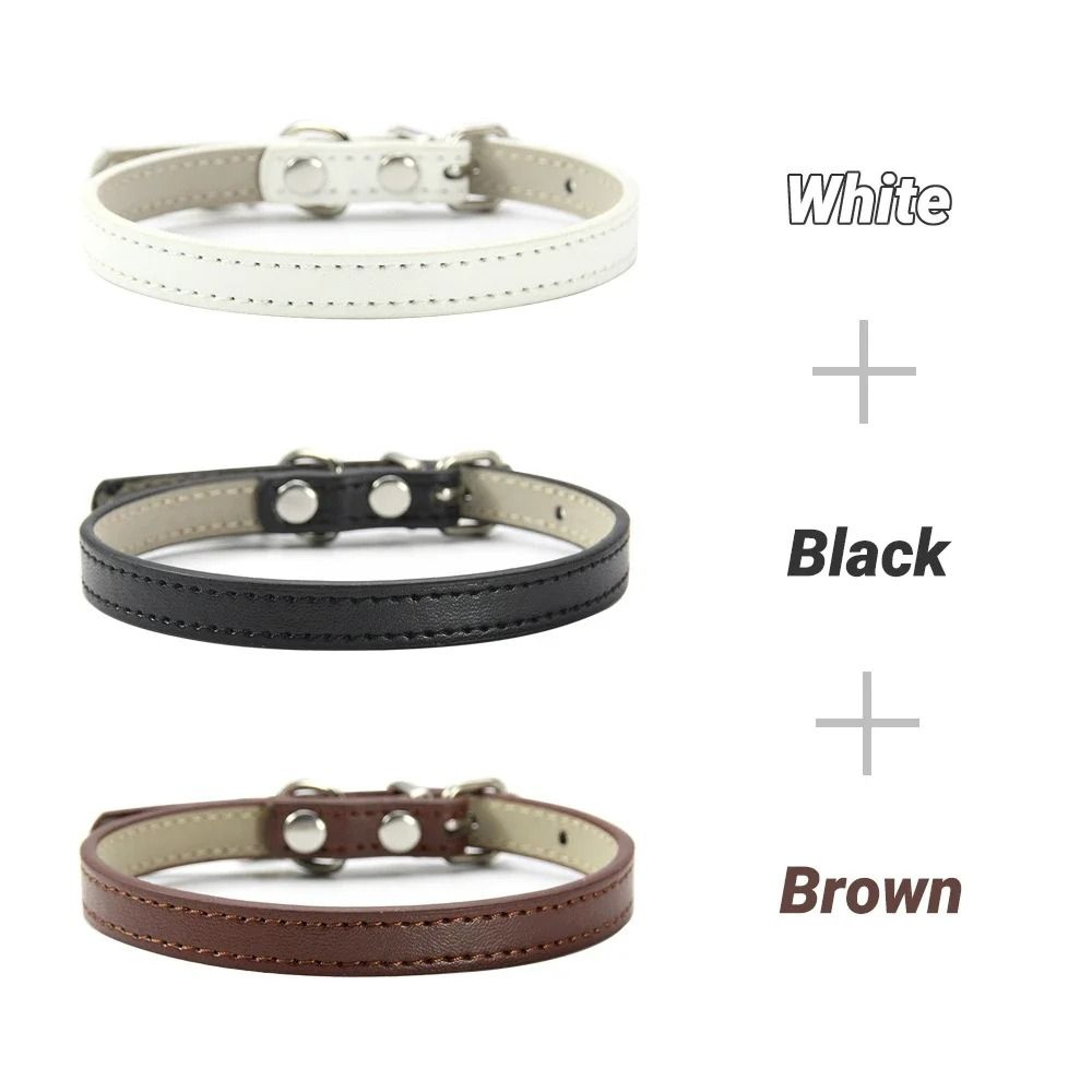 3Piece Soft PU Leather Cat Collar Set 15