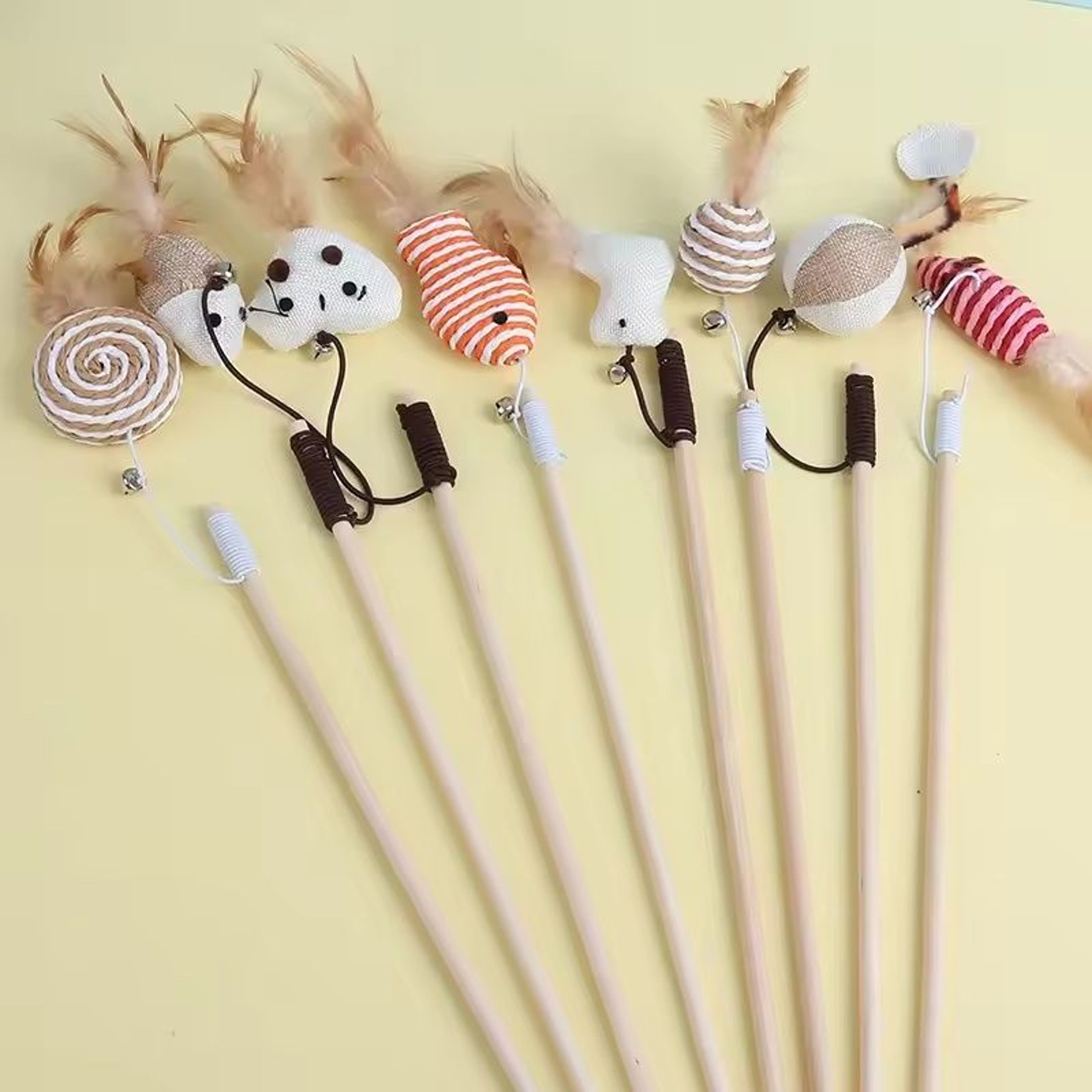 Wooden Mouse  Feather Teasing Cat Rod 2