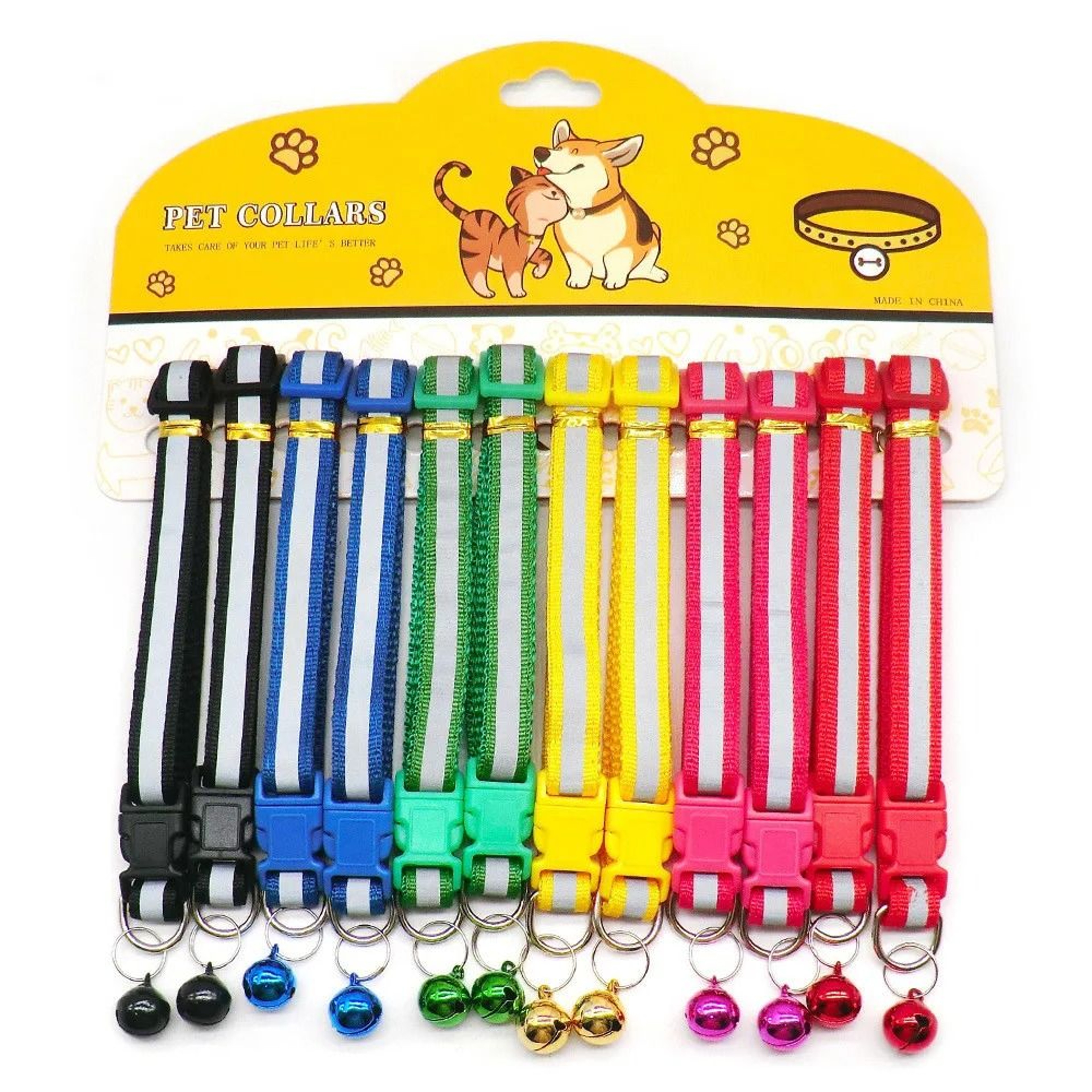 12Piece Wholesale Adjustable Nylon Cat  Dog Collars With Bells 8