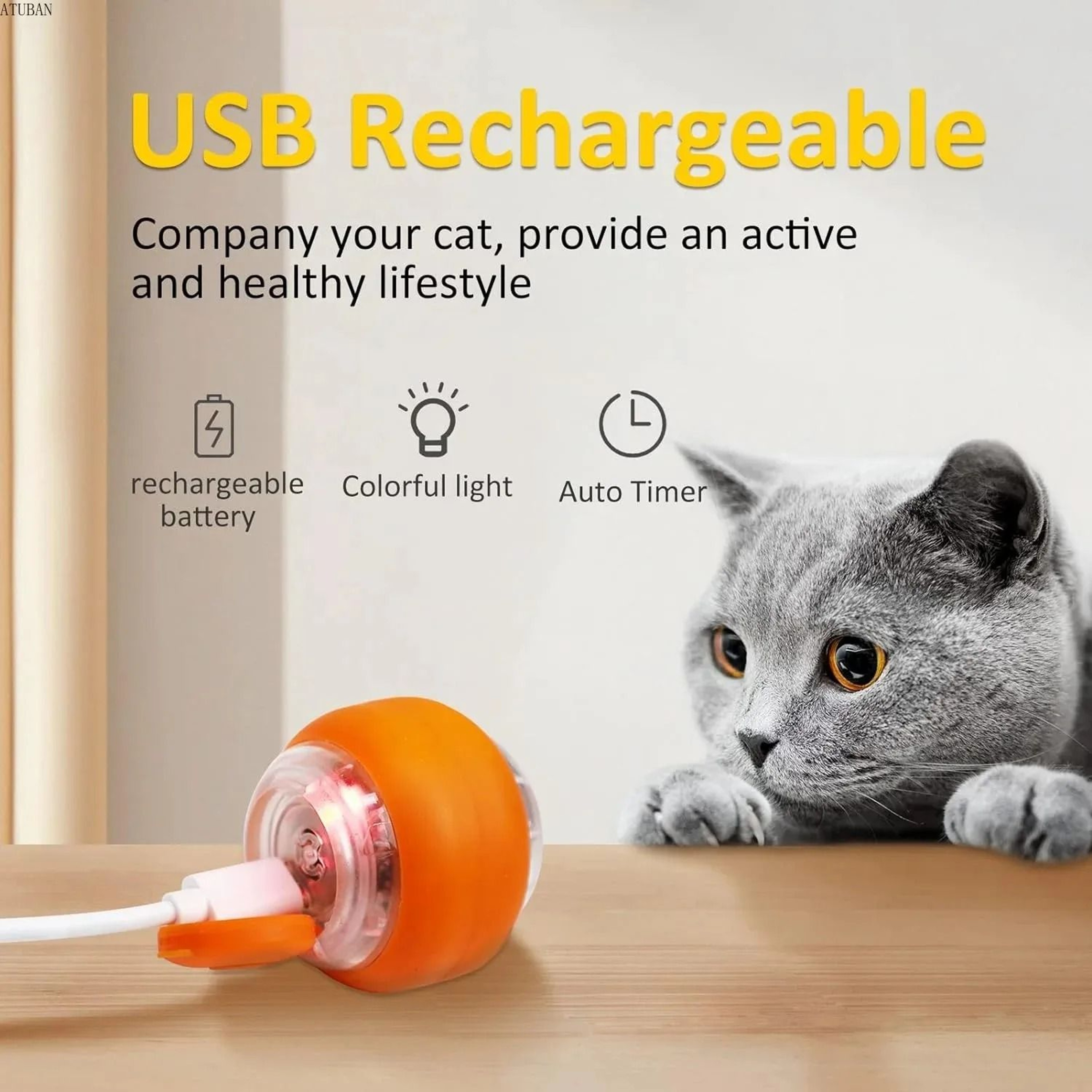 Automatic Rolling Interactive Smart Cat Ball Toy With Feathers 3