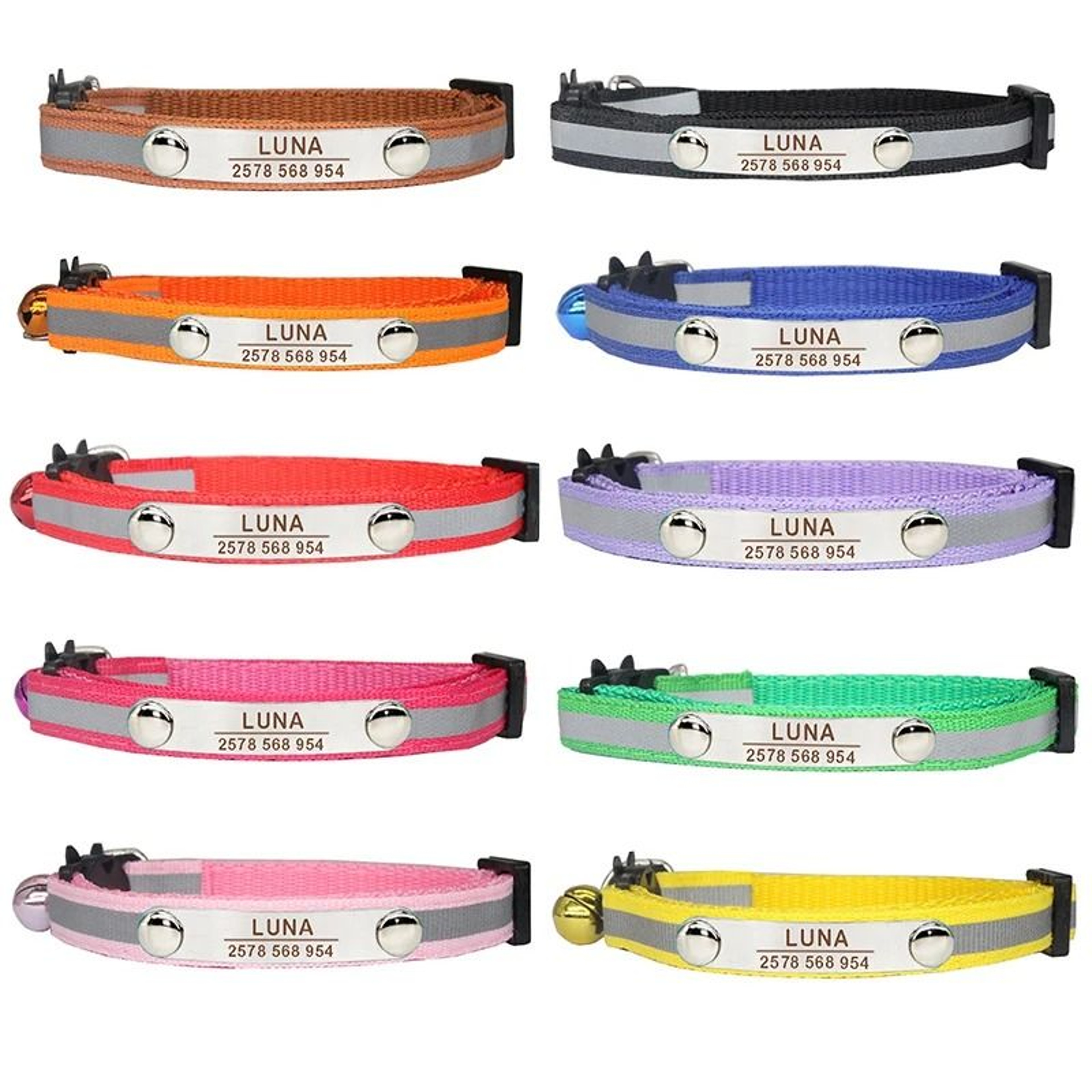 Custom Reflective Personalized ID Cat Collar With Safety Breakaway Buckle 3