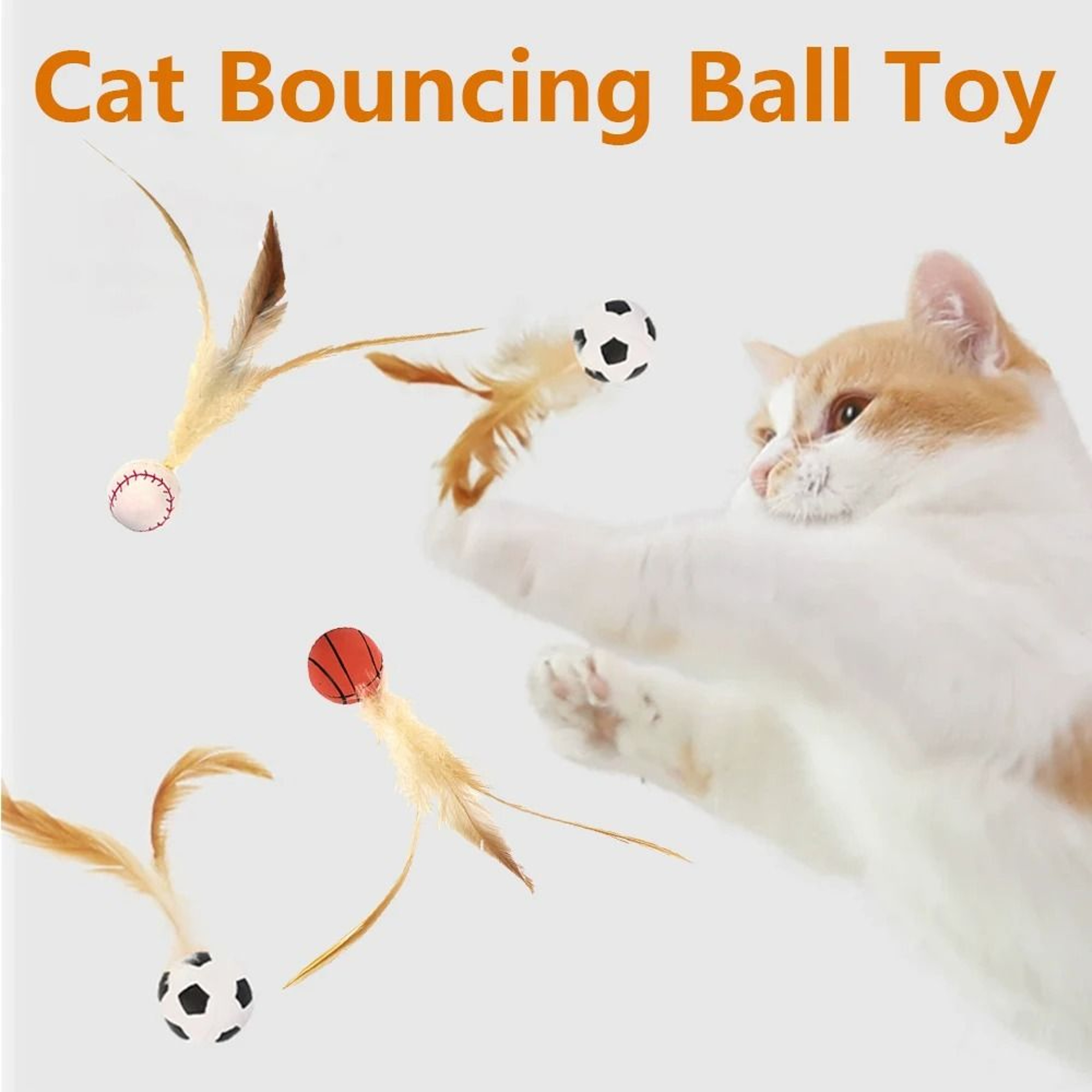 Elastic Bouncy Ball With Feathers Interactive Cat Toy 0