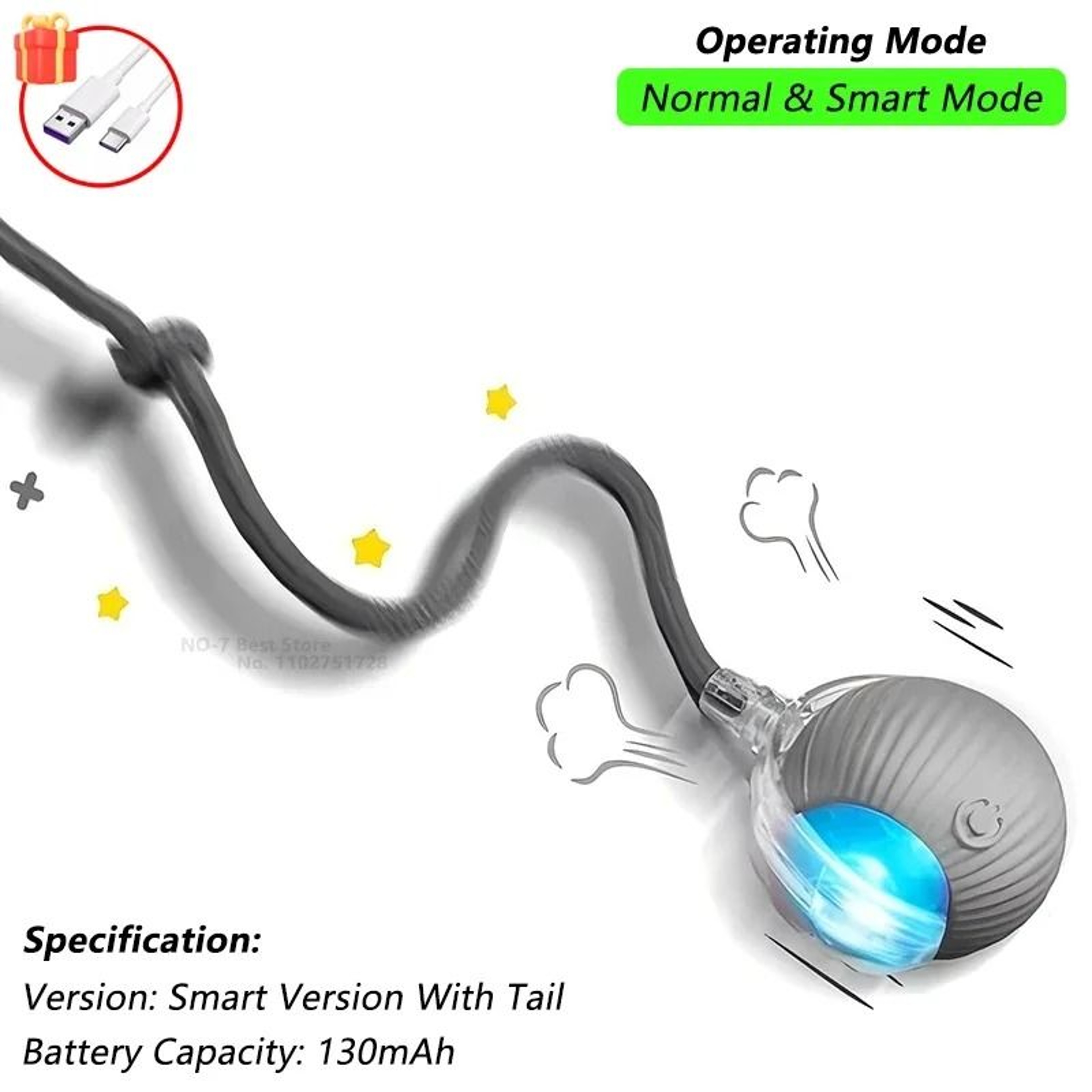 Automatic Smart Rolling Ball Pet Toy With Faux Tail 9