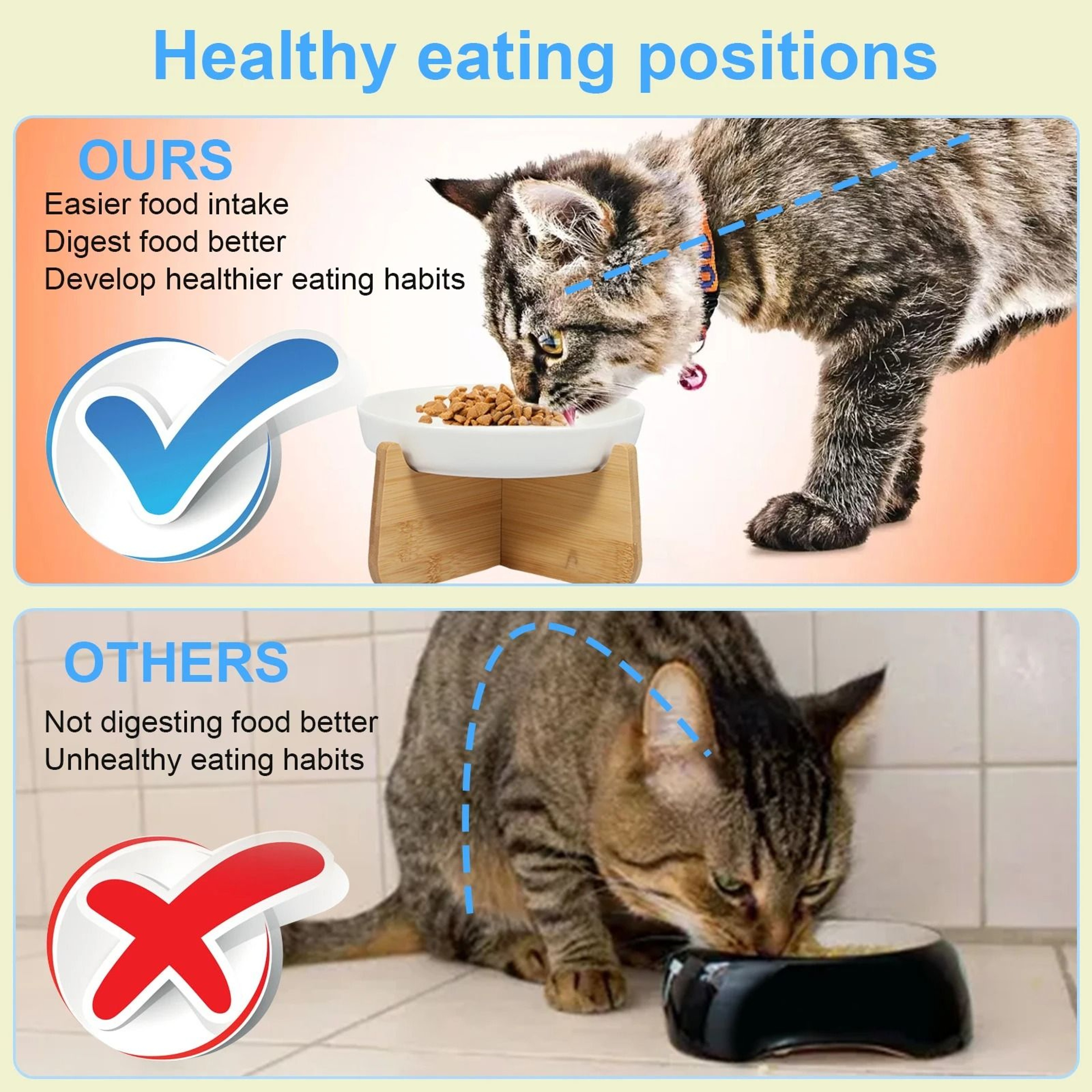 Raised Ceramic Slow Feeder Cat Bowl With Elevated Wood Stand 3