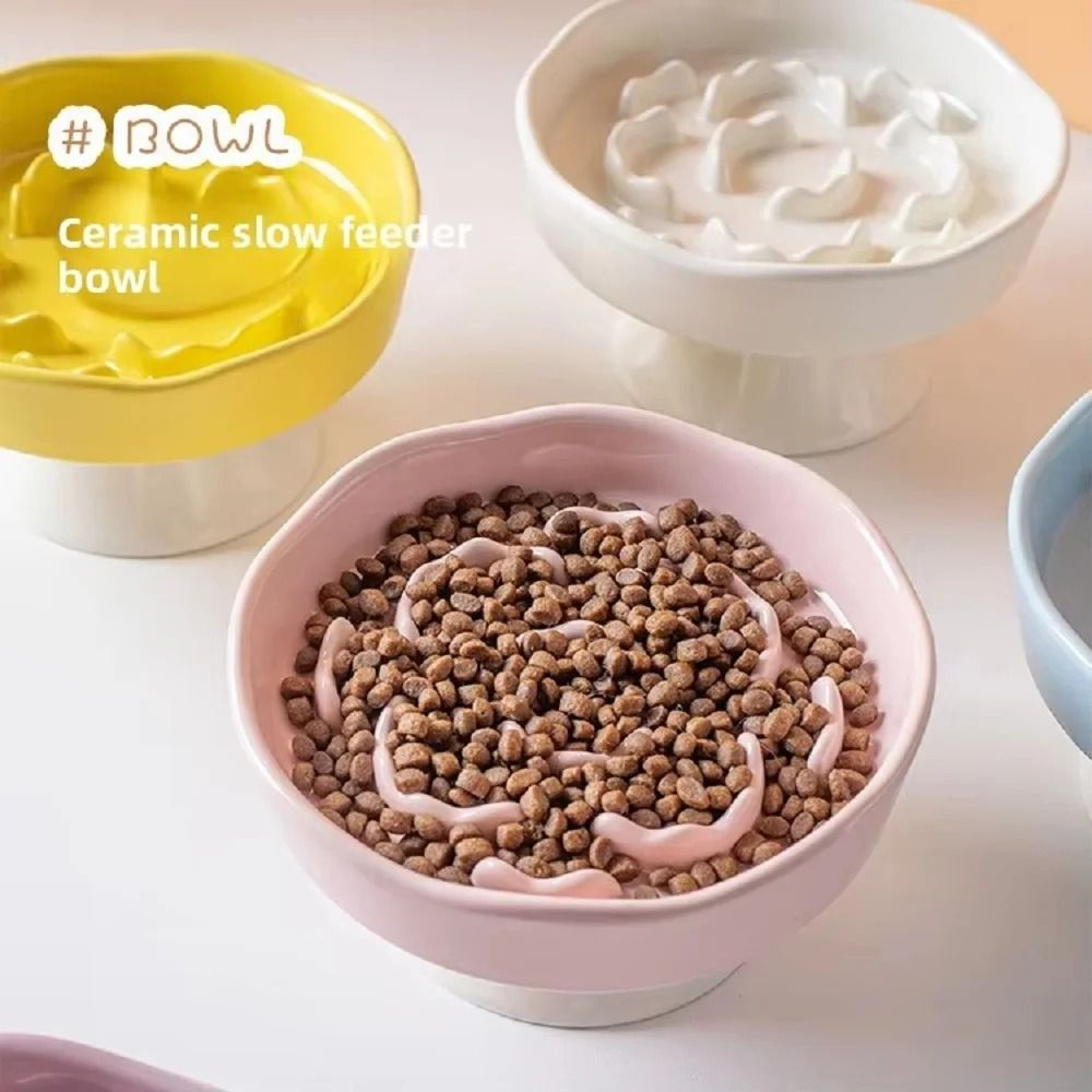 Elevated Ceramic Slow Feeder Cat Bowl With Neck Protection 0