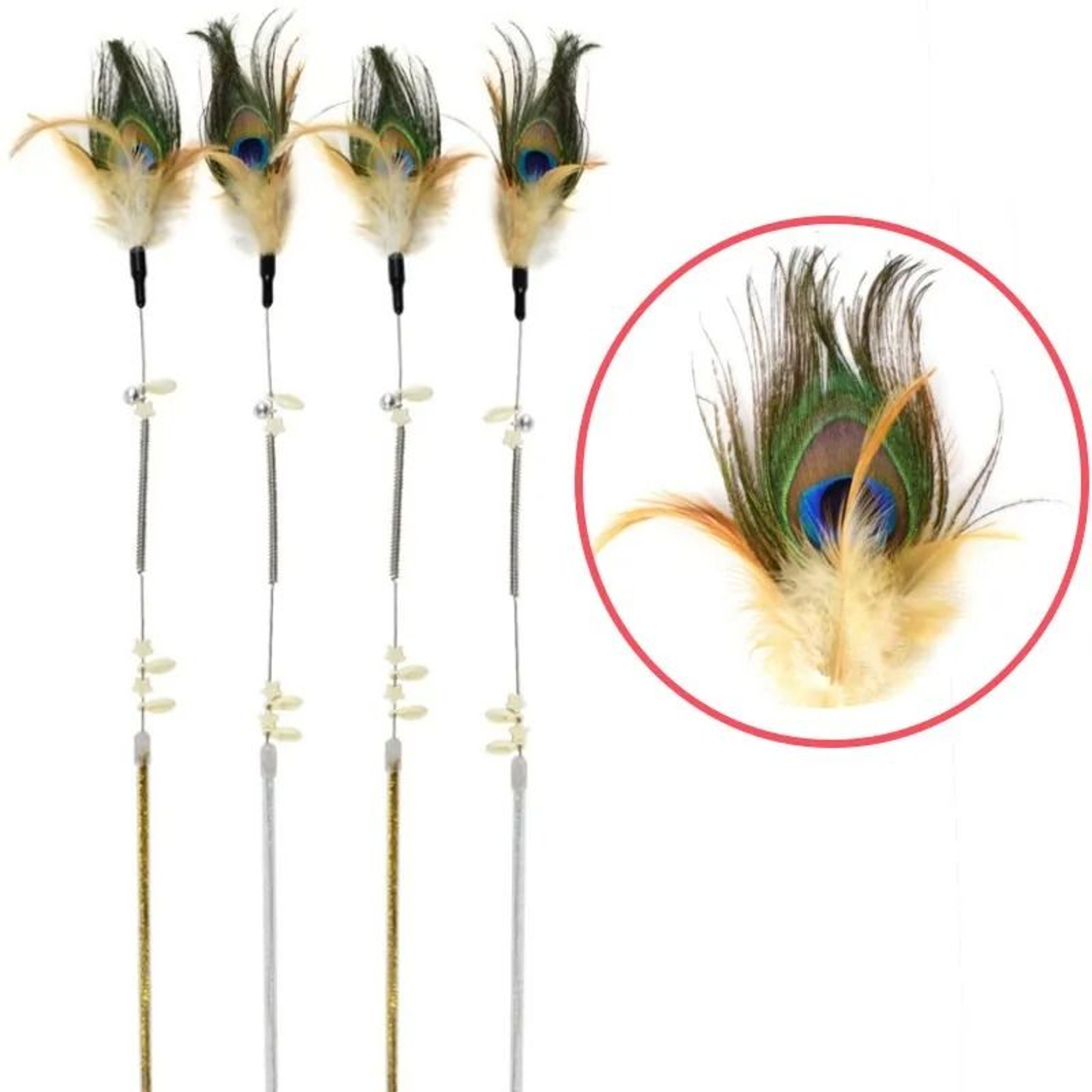 Product Name Interactive Peacock Feather Cat Teaser Stick With Resilient Spring Steel Wire Handle 0