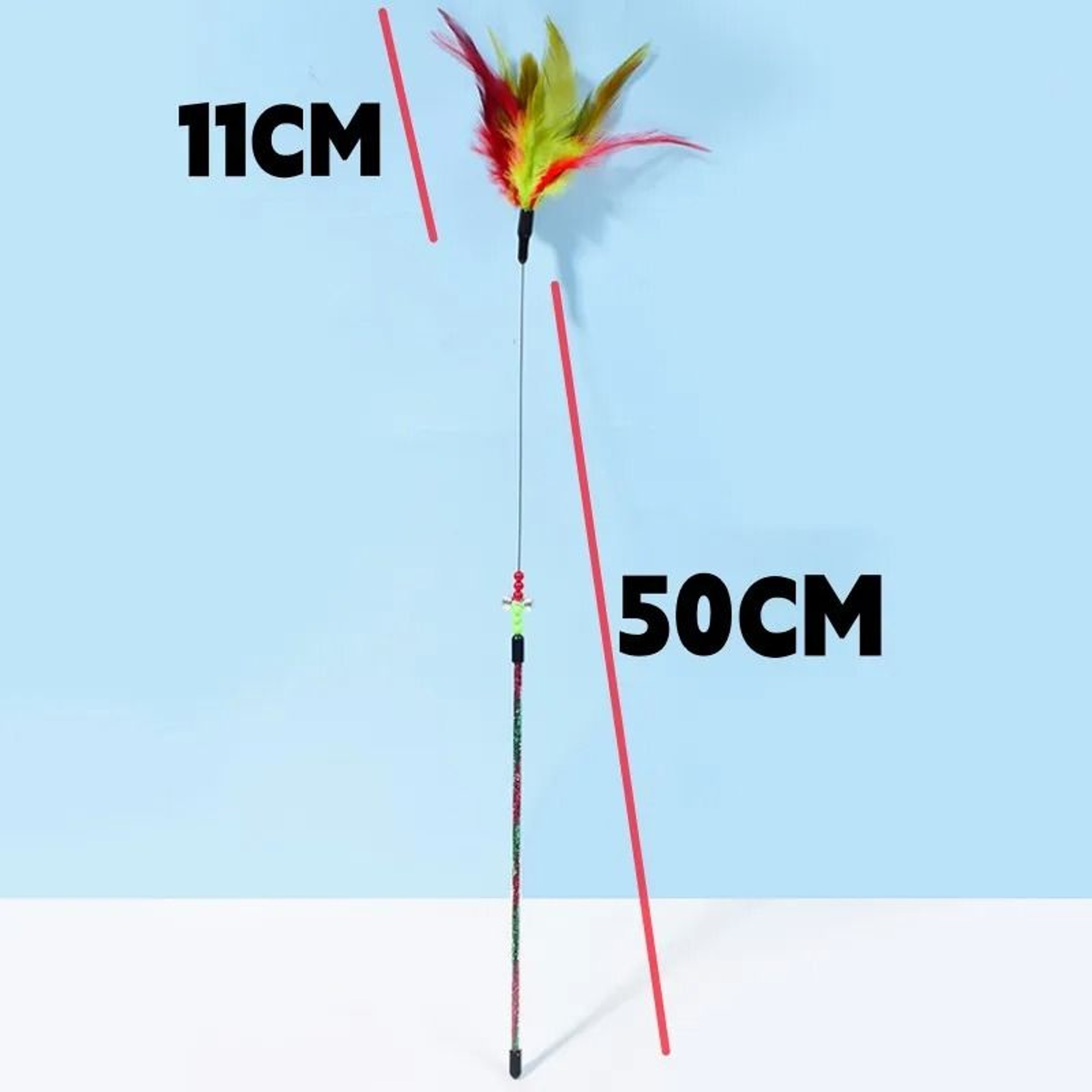 Product Name Interactive Peacock Feather Cat Teaser Stick With Resilient Spring Steel Wire Handle 6