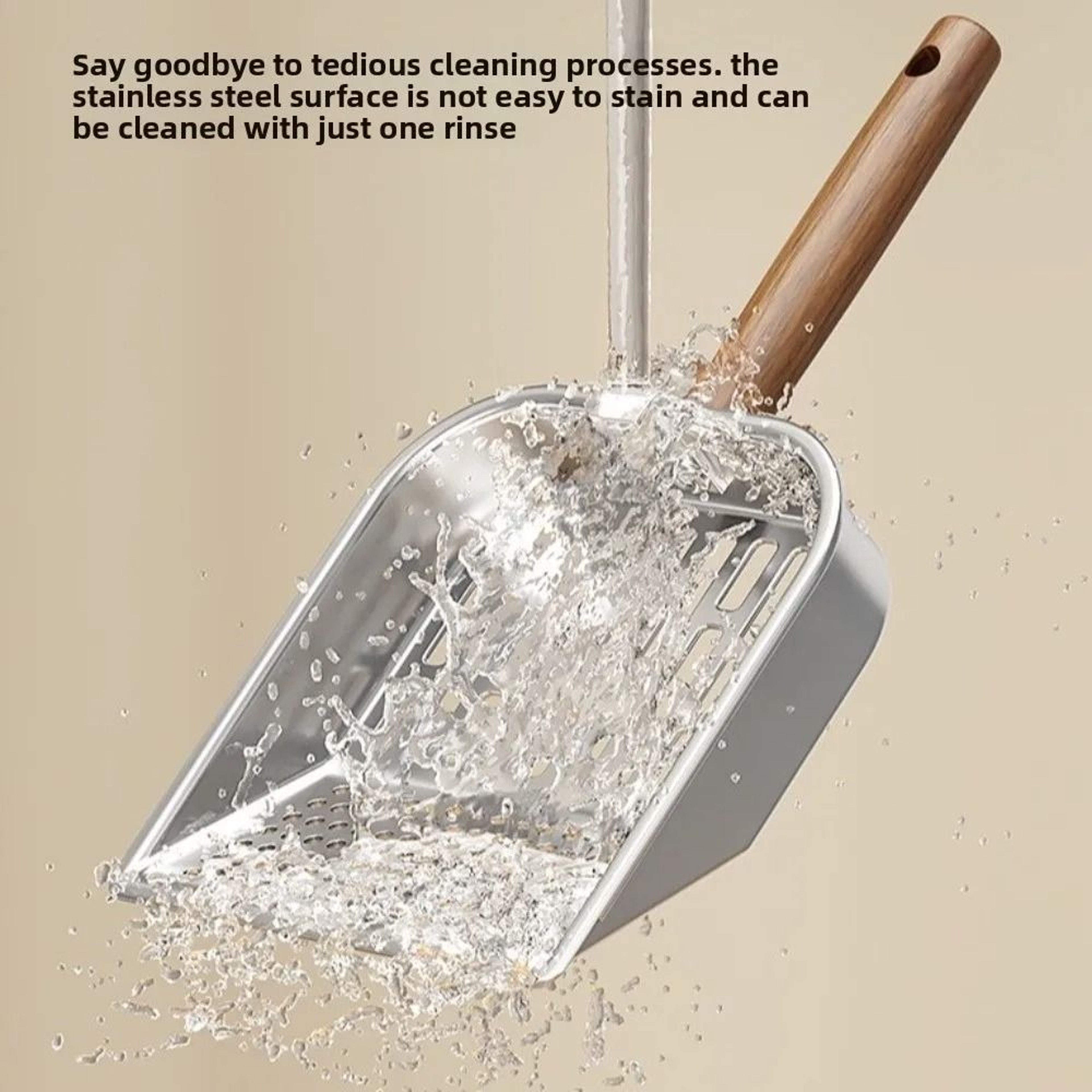 Premium Stainless Steel Cat Litter Scoop With Durable Wooden Handle And DualSized Sifting Slots 3