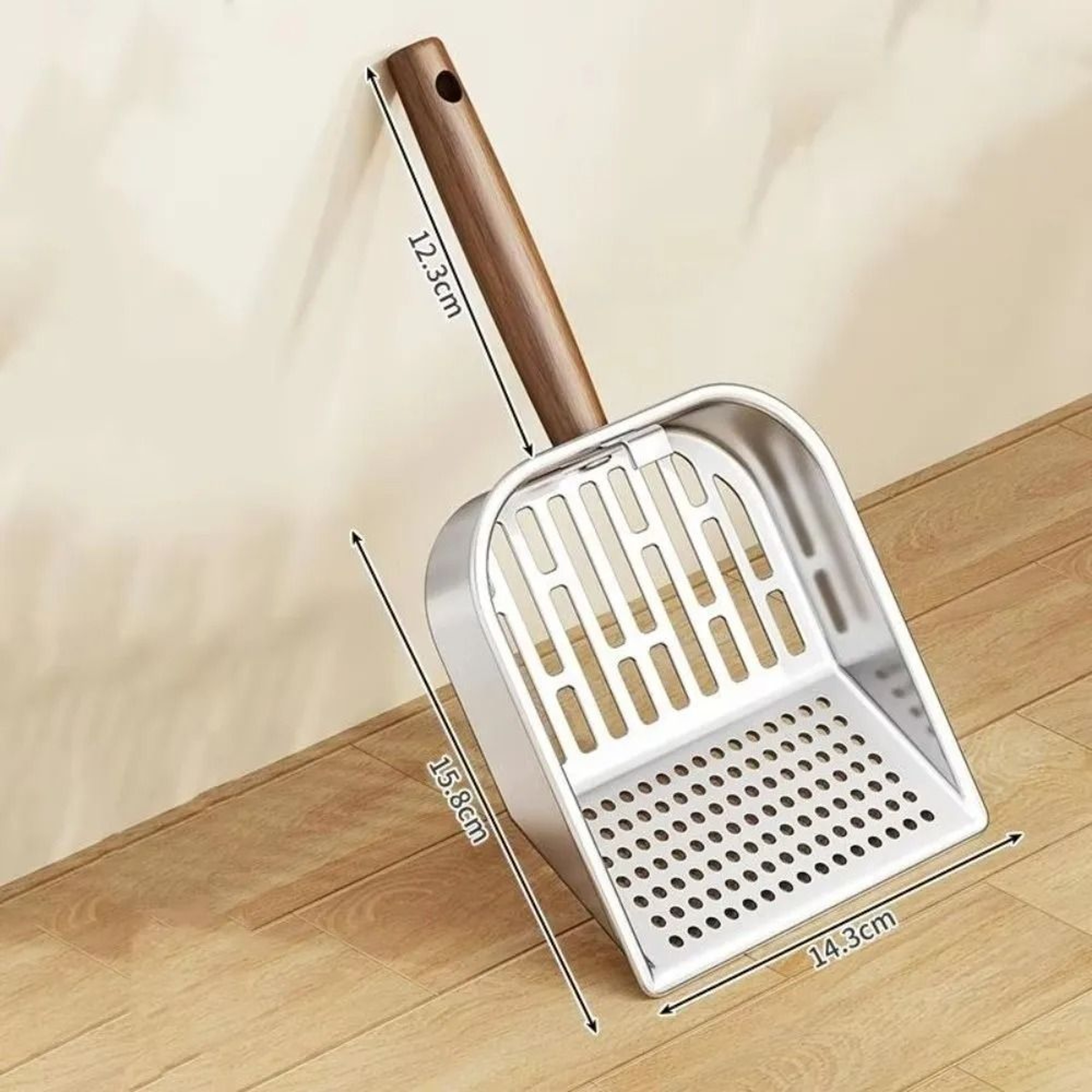 Premium Stainless Steel Cat Litter Scoop With Durable Wooden Handle And DualSized Sifting Slots 5
