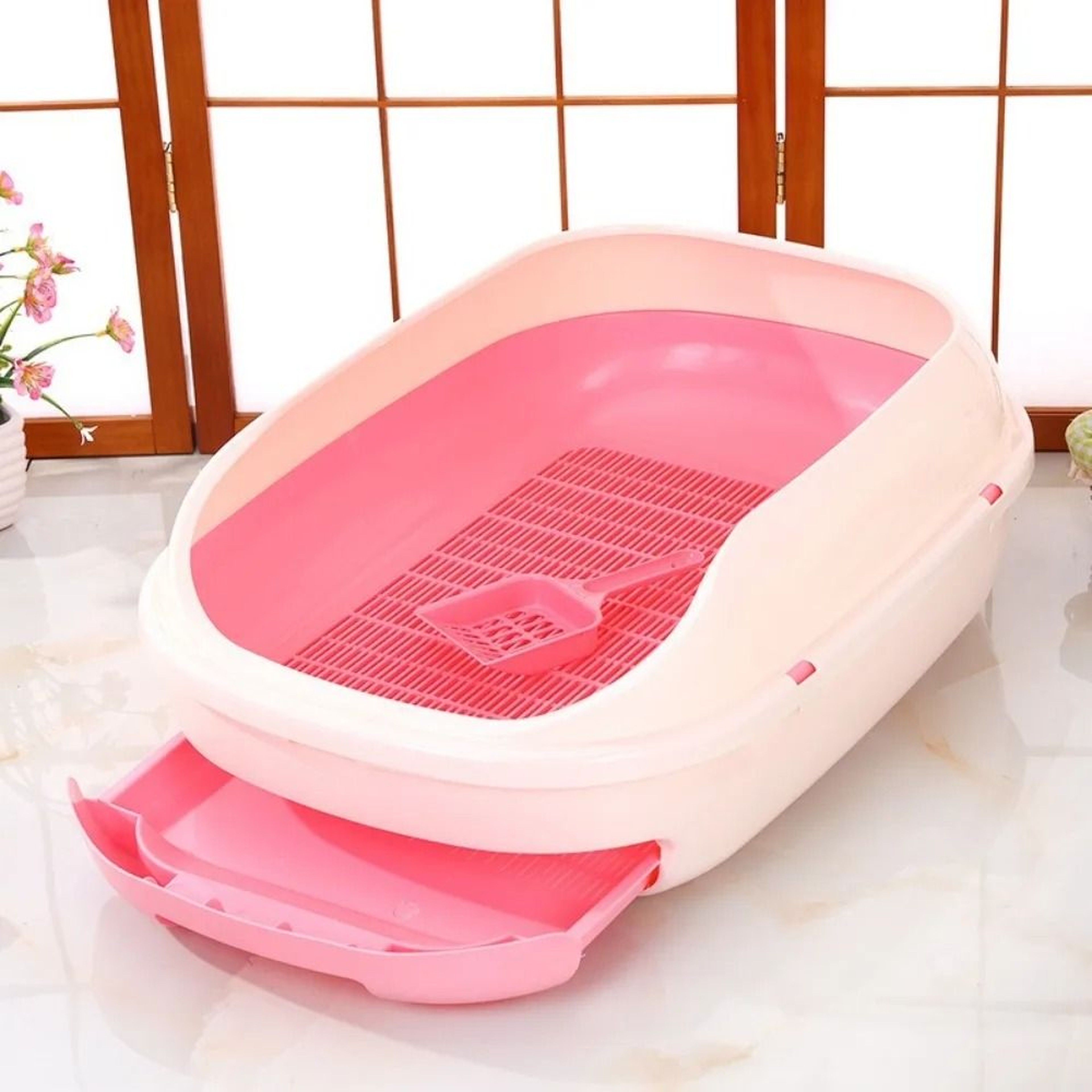 SemiClosed Grid Drawer DoubleLayer Cat Litter Pan Extra Large SplashProof Basin For Pine Litter 6