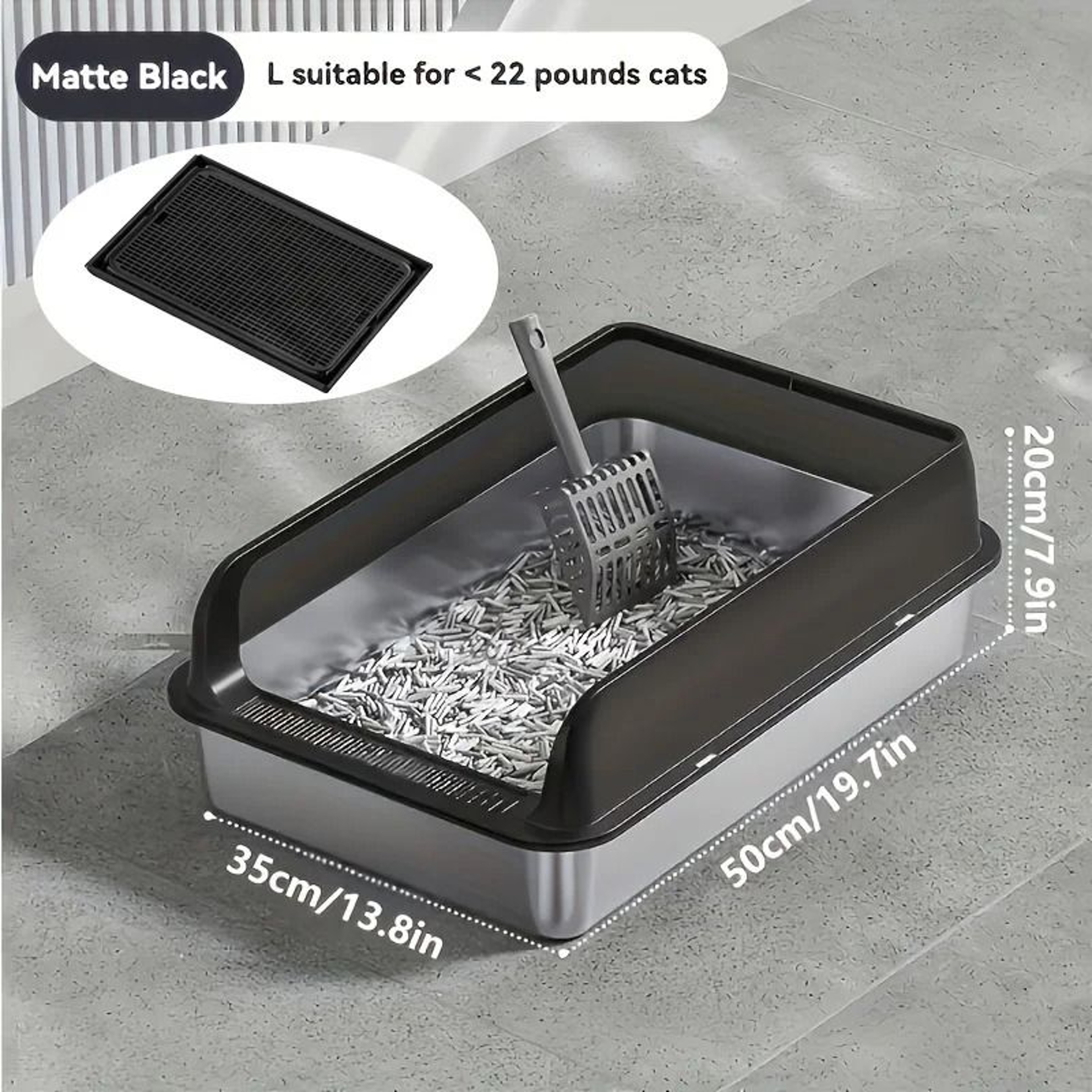 KEMORELA Extra Large Enclosed Stainless Steel Cat Litter Box With Lid And LeakProof Mat 11