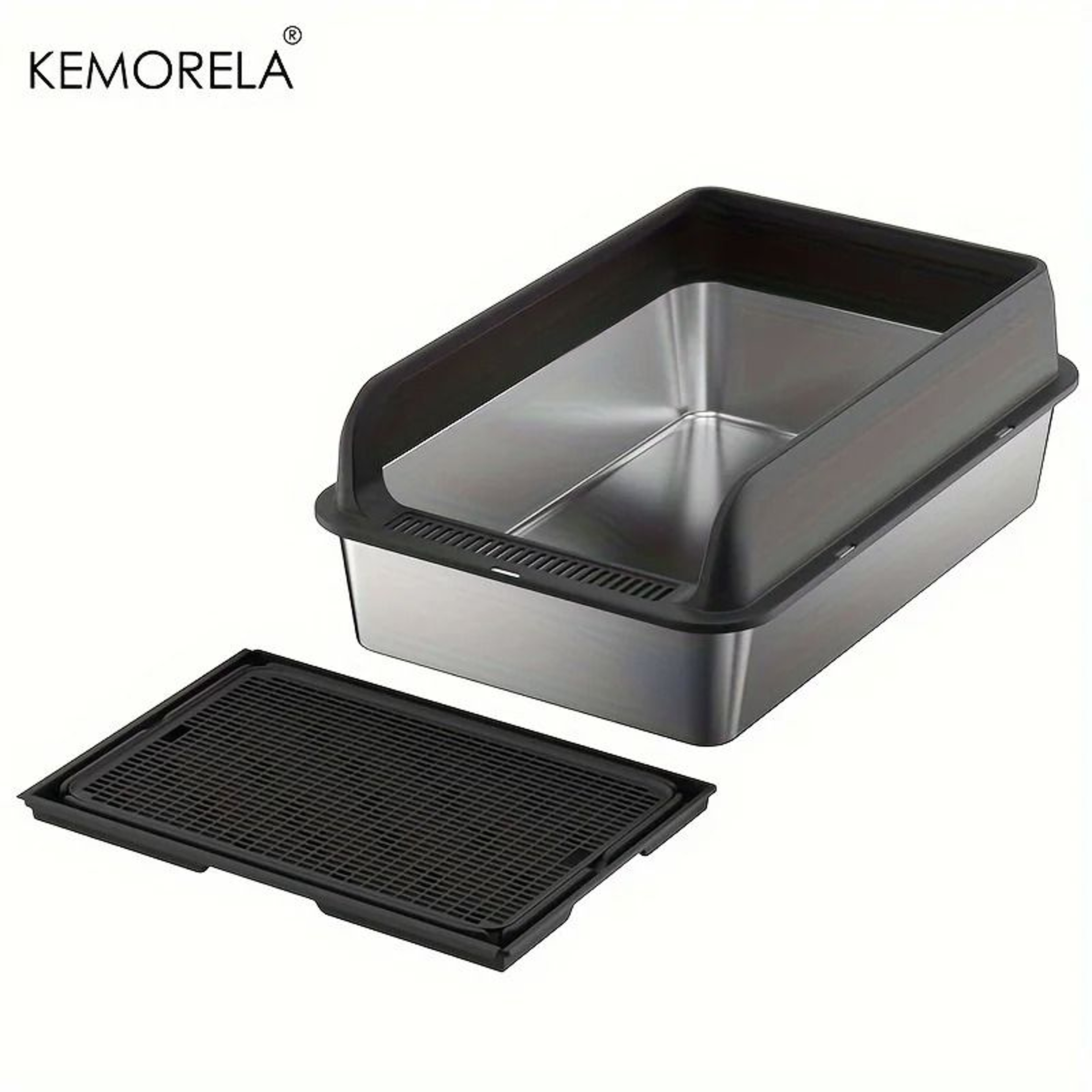KEMORELA Extra Large Enclosed Stainless Steel Cat Litter Box With Lid And LeakProof Mat 5