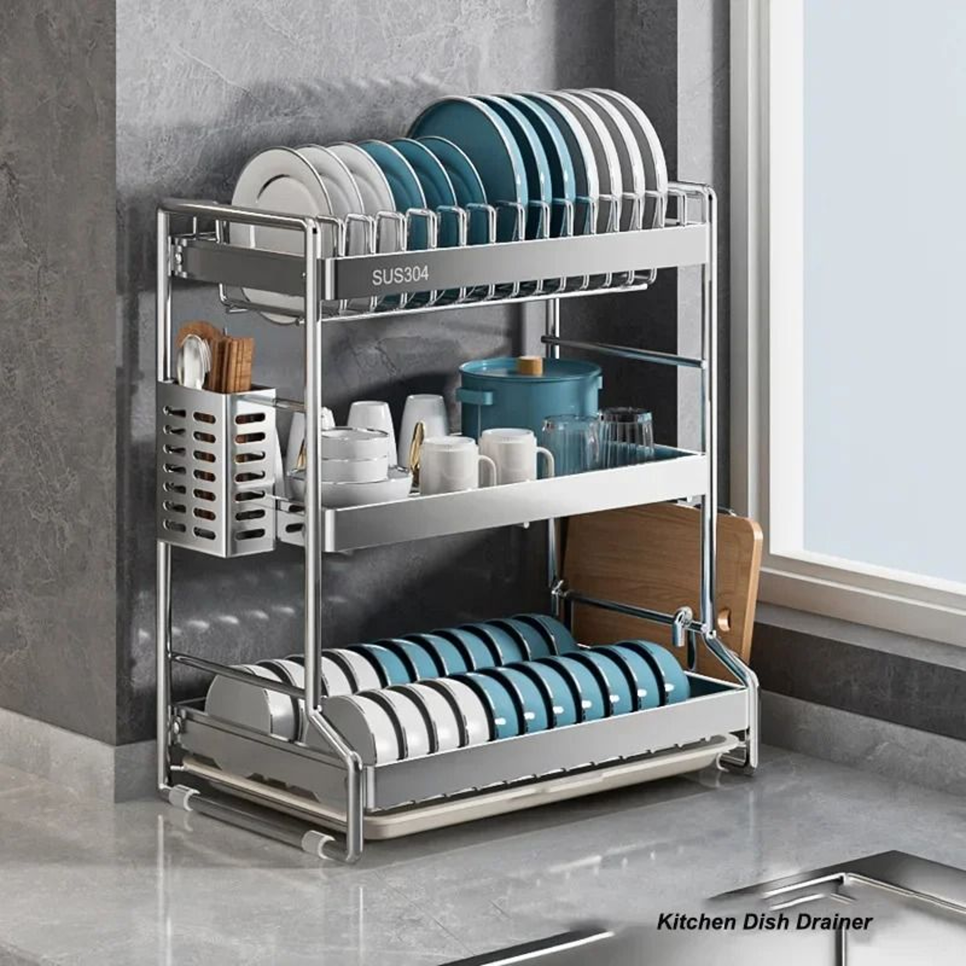Stainless Steel OverSink Dish Drying Rack  Kitchen Storage Organizer 0