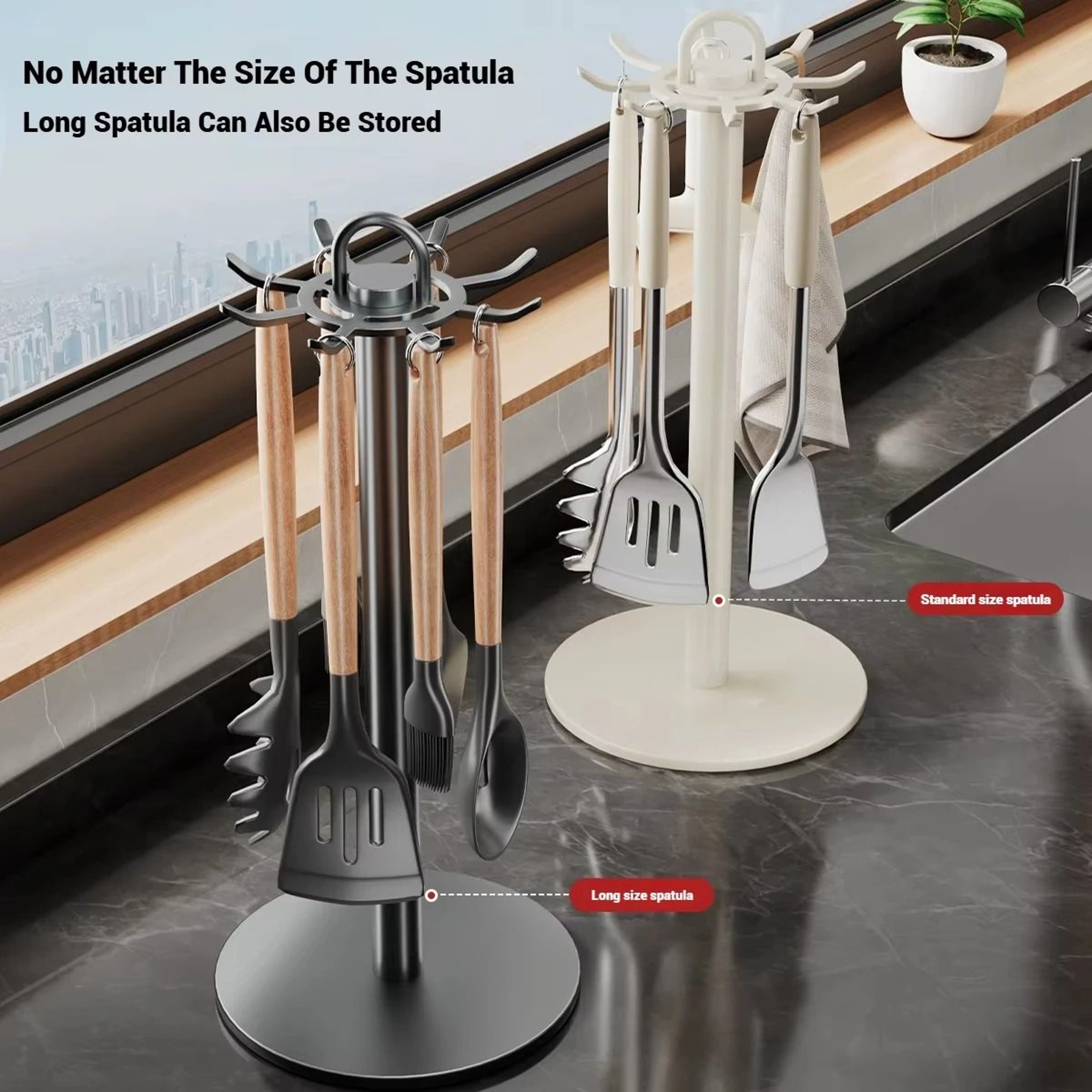 360 Rotating 8Hook Kitchen Spatula  Cooking Utensil Rack 0