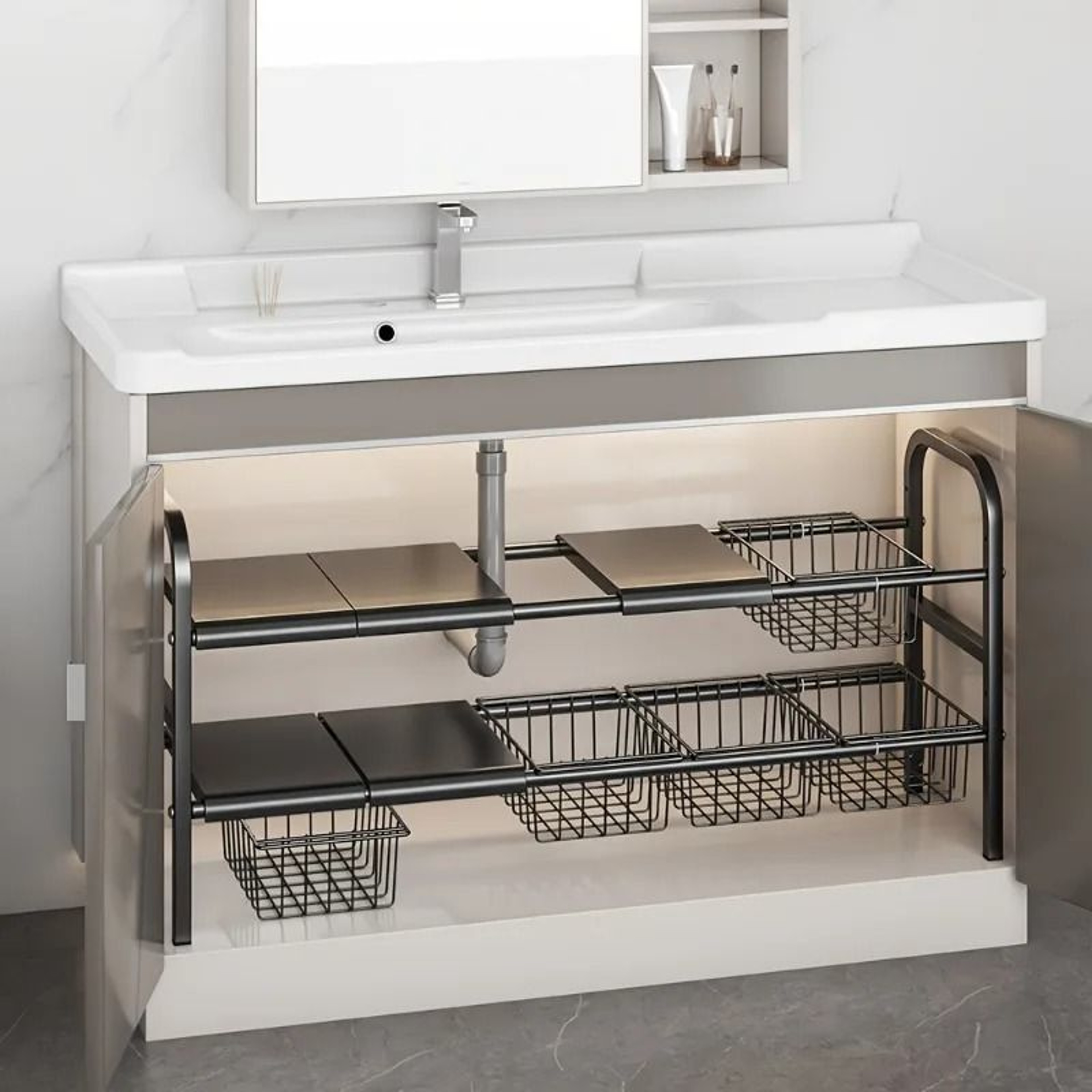 Expandable MultiUse Kitchen  Bathroom UnderSink Organizer Rack 4