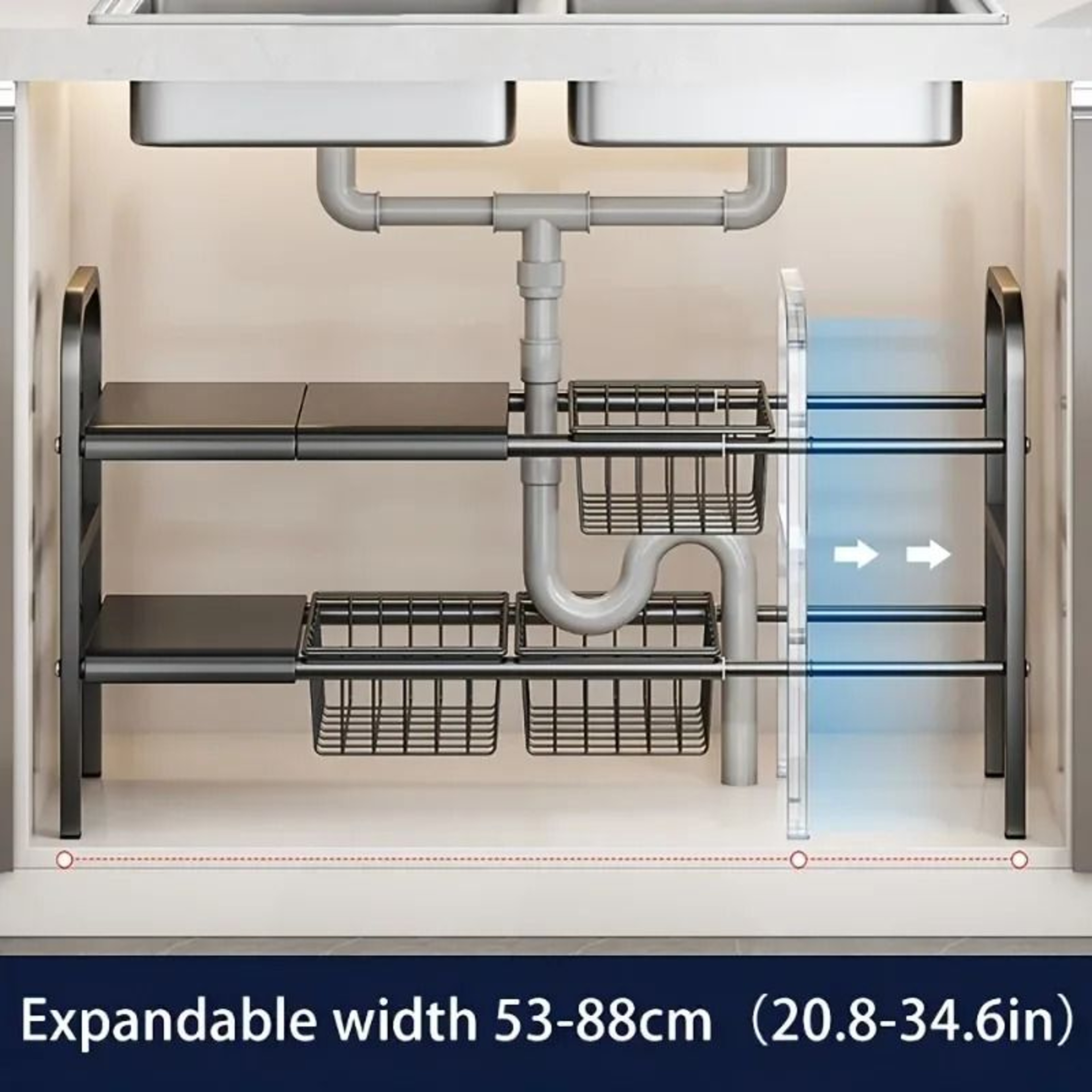 MultiUse Expandable UnderSink Organizer  Adjustable Cabinet Storage Shelf 3