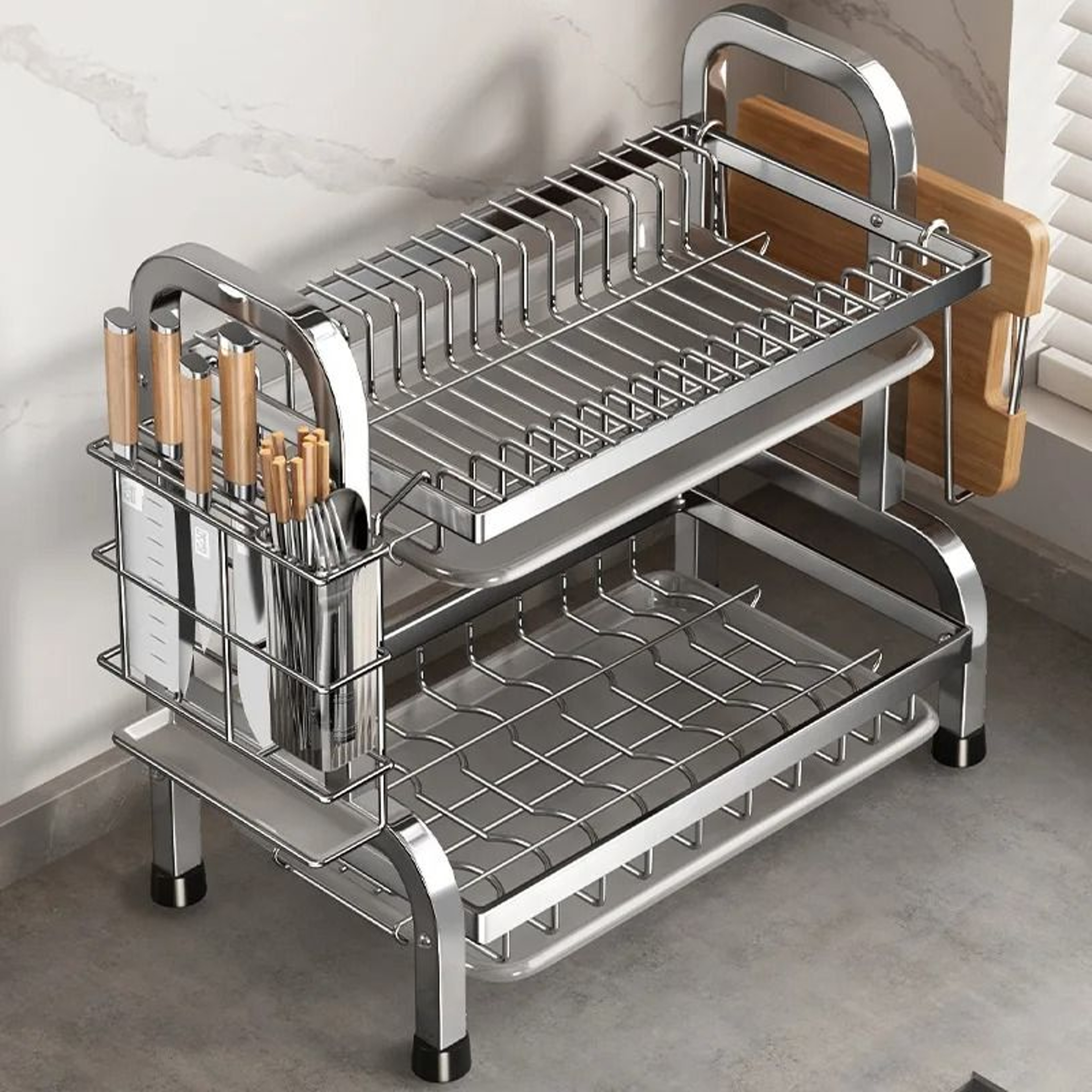 Premium Large RustProof Dish Drying Rack With Compact Drainboard Set 0
