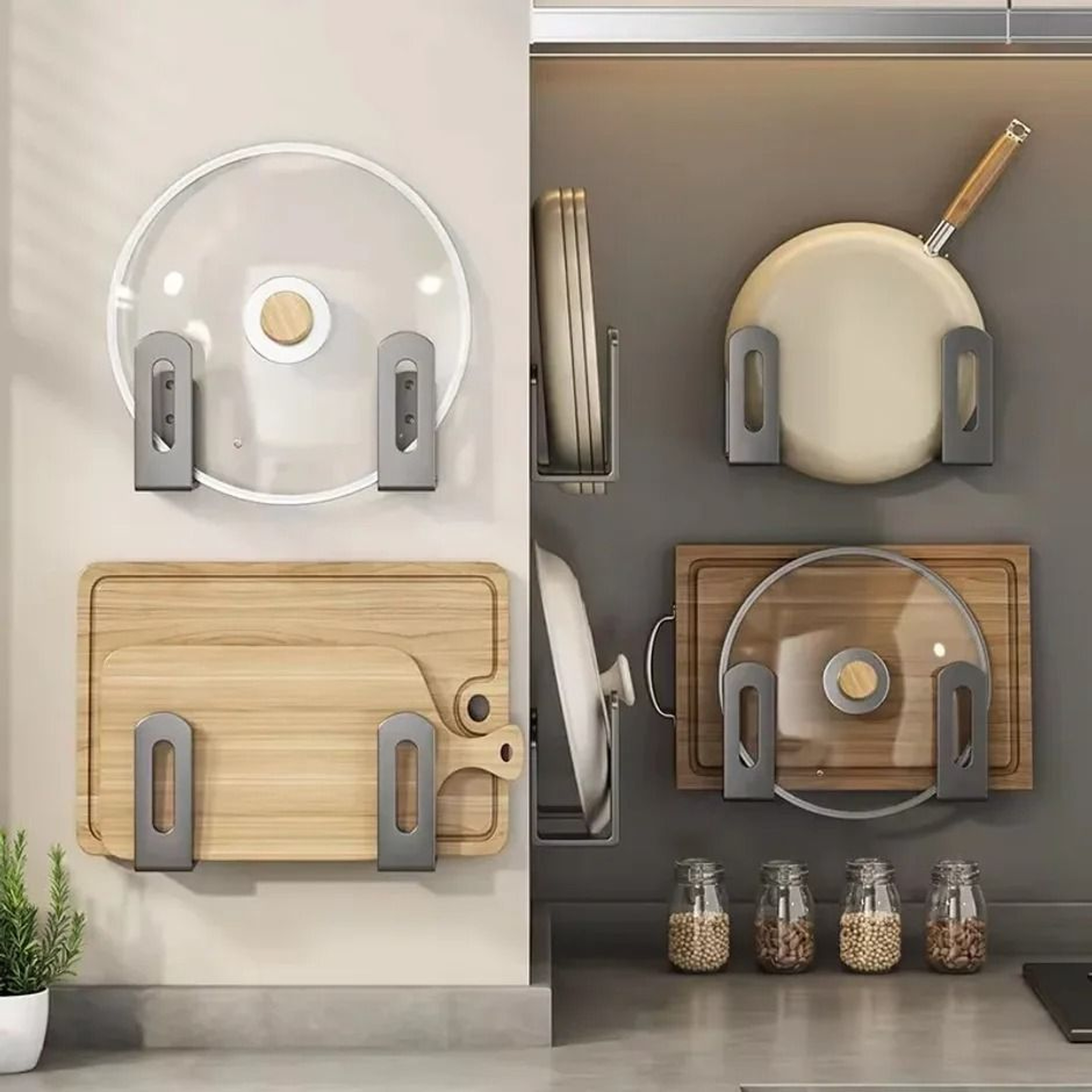 2Piece WallMounted Pot Lid Rack  Cutting Board Holder Storage Organizer 2