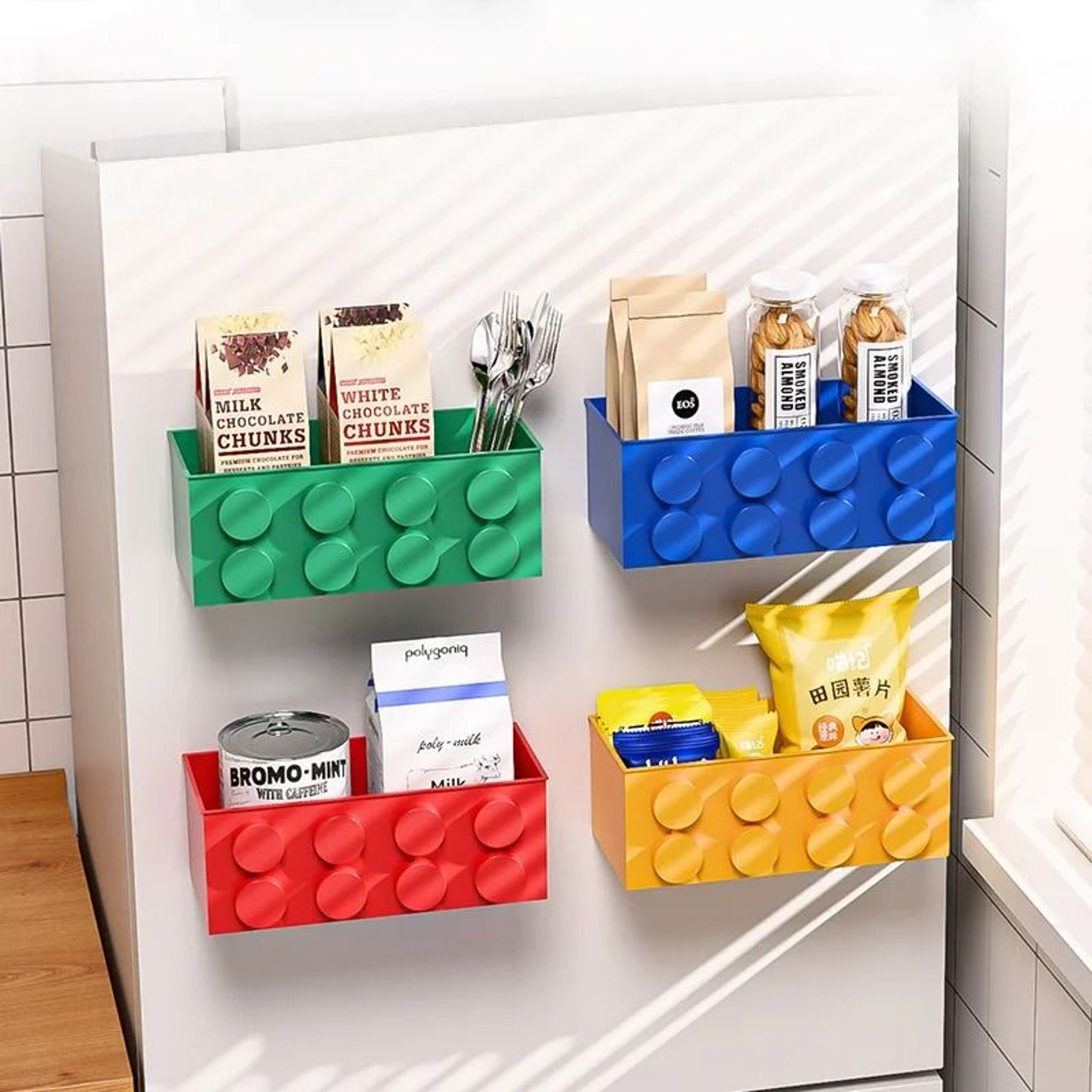 Modular BuildingBlock Magnetic Storage Box  Floating Refrigerator Wall Organizer 1