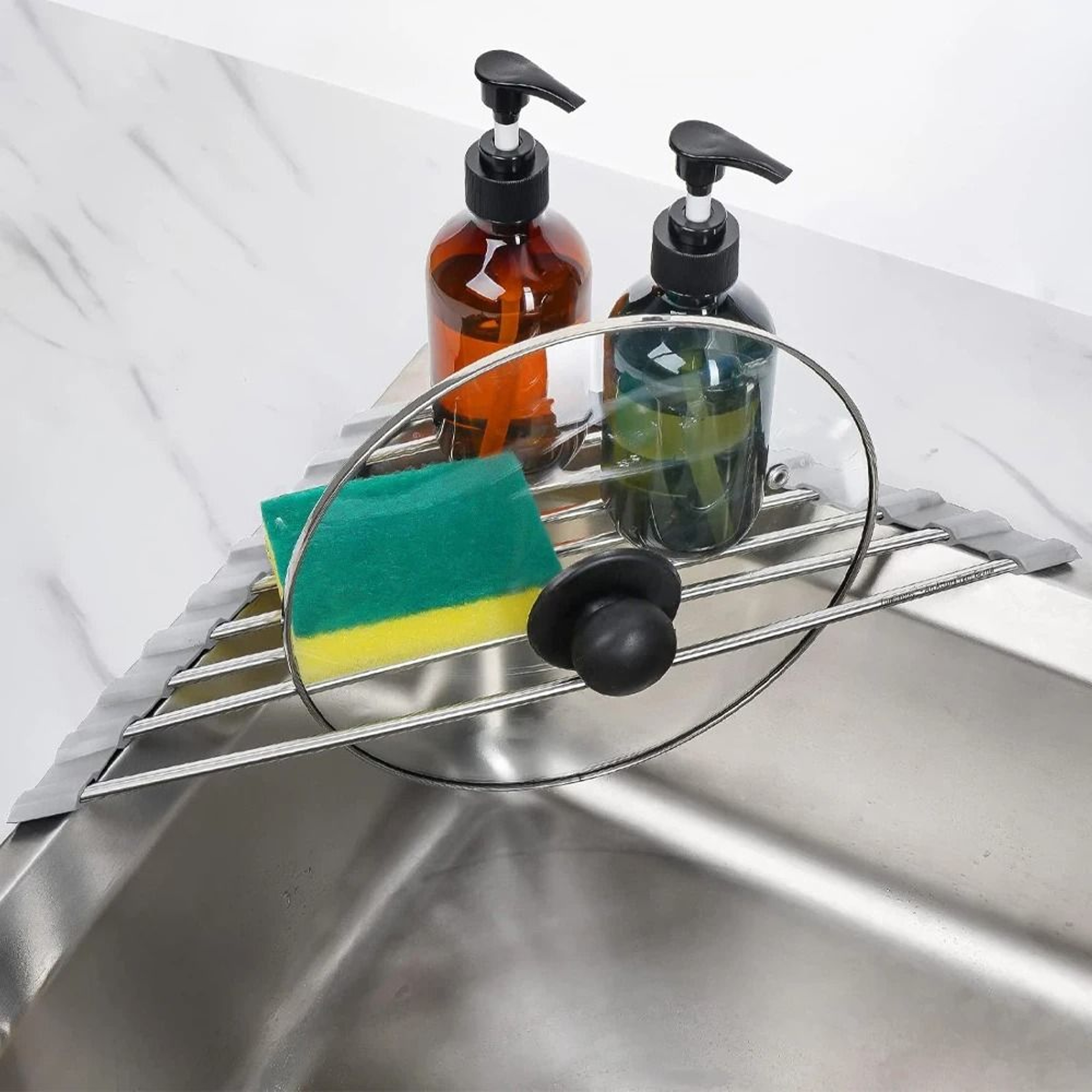 RollUp Triangle Dish Drying Rack  OvertheSink Kitchen Corner Organizer 3