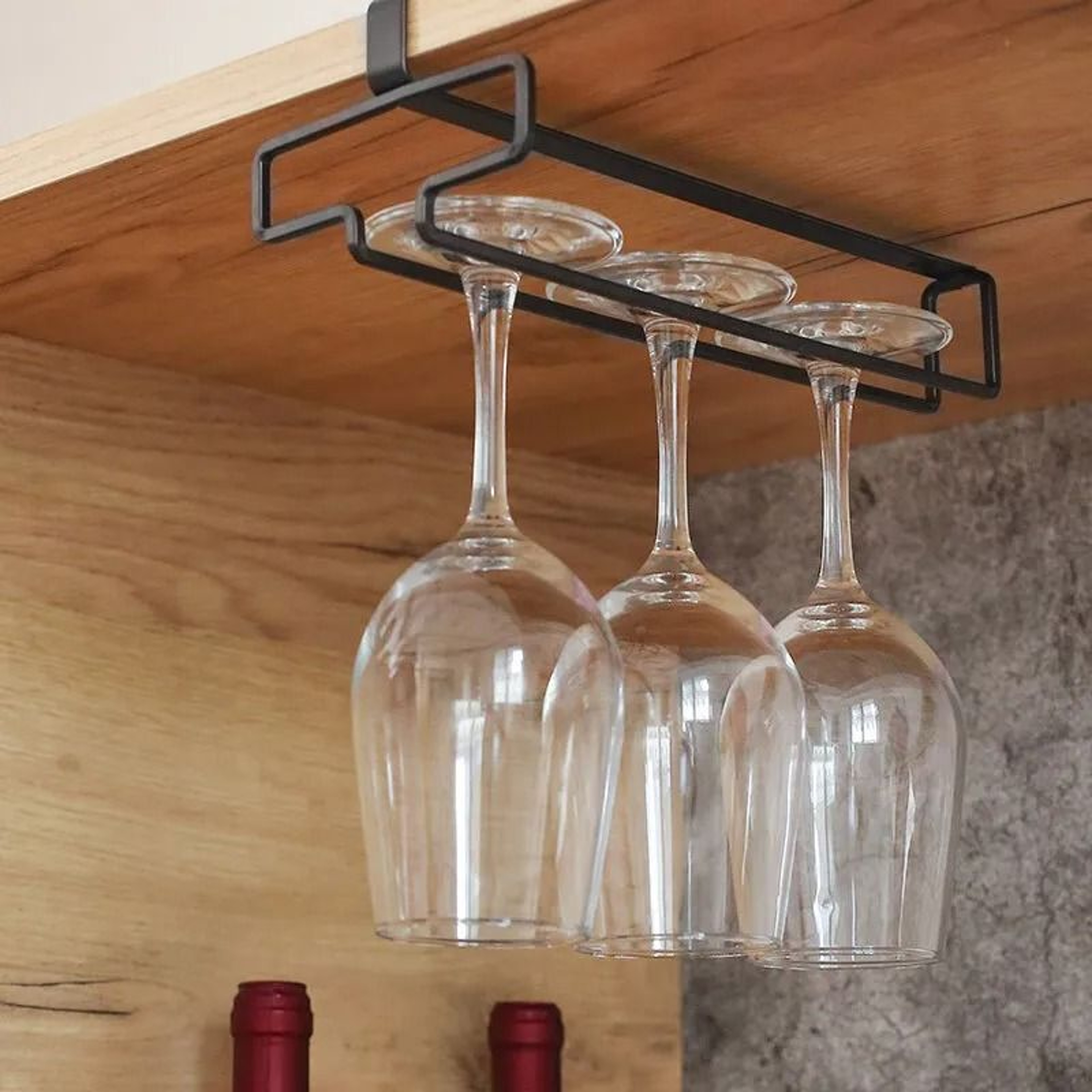 UnderCabinet Hanging Stemware Storage Rack  DrillFree Inverted Wine Glass Drainer 4