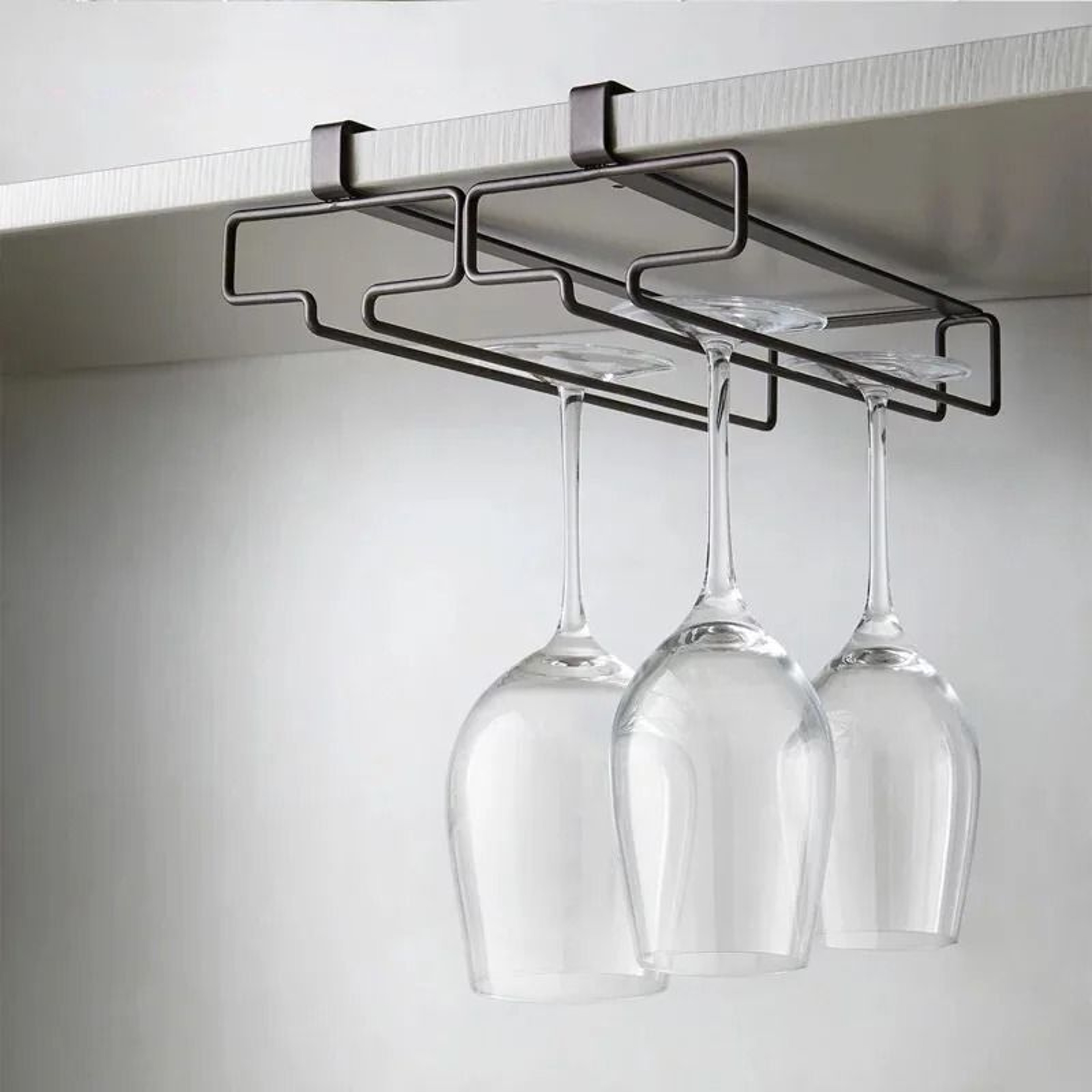 UnderCabinet Hanging Stemware Storage Rack  DrillFree Inverted Wine Glass Drainer 5