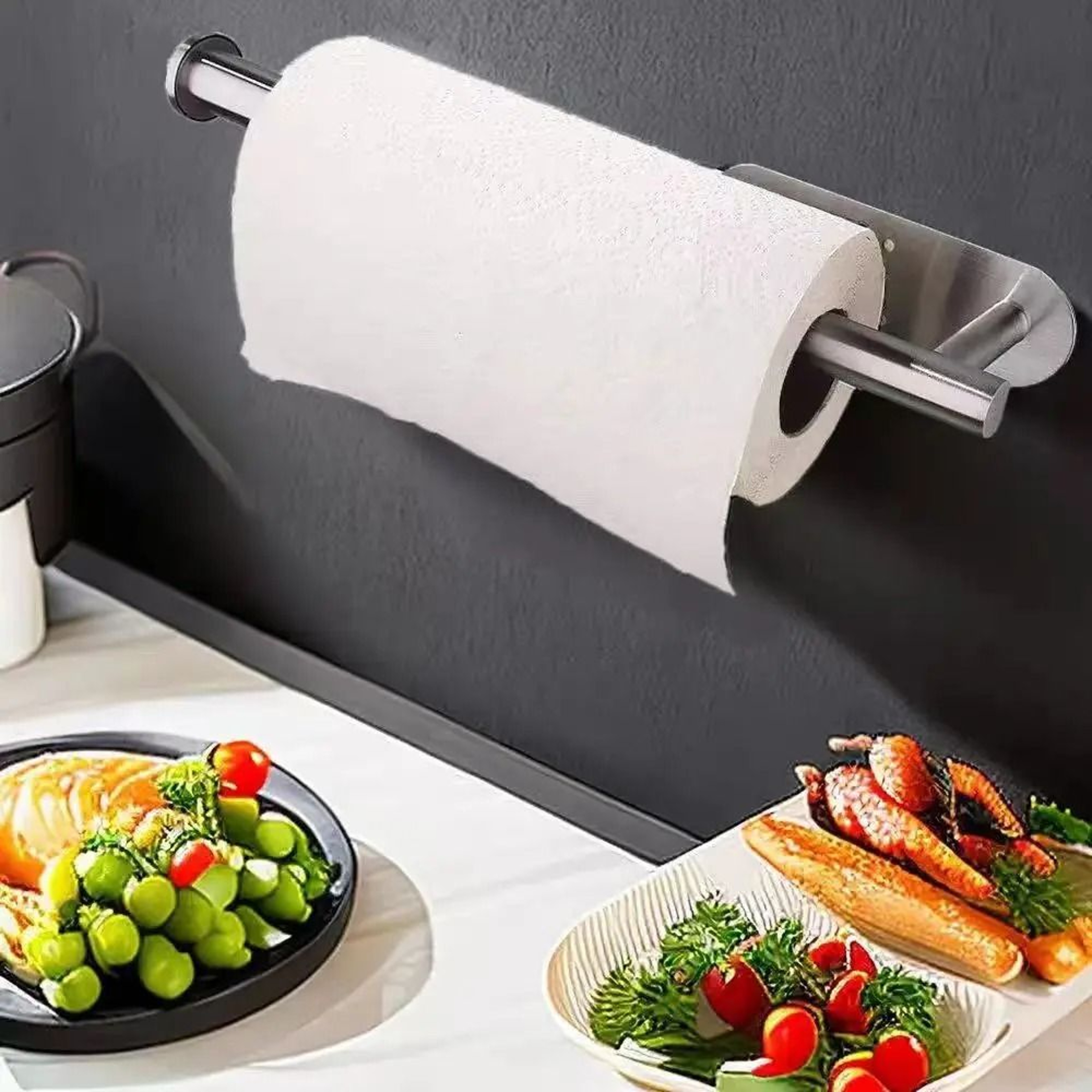 Adhesive Kitchen Paper Towel Holder  UnderCabinet Wall Mount Toilet Roll Tissue Hanger 3