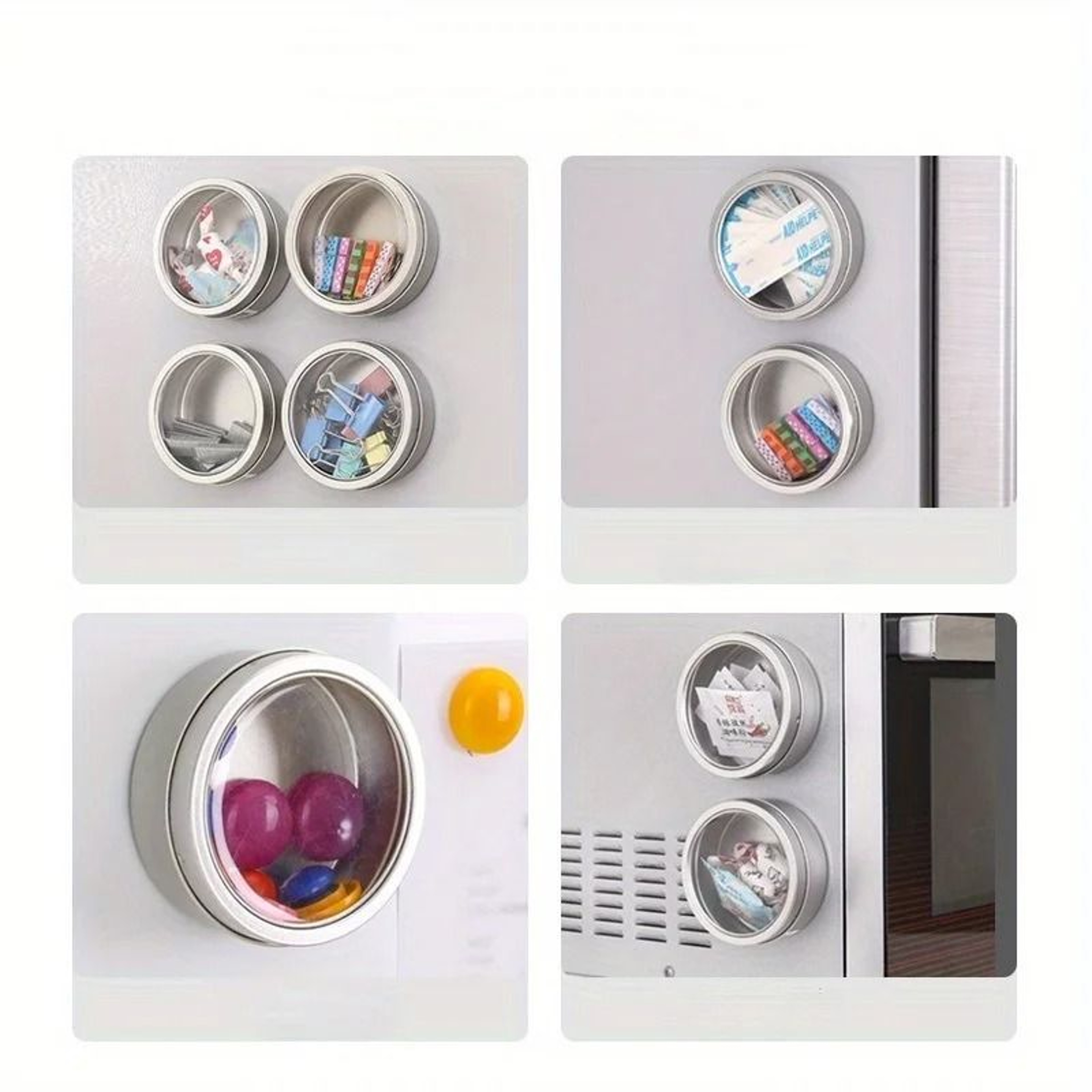 Magnetic Fridge Organizer Round Tin Box  Transparent Cover Spice  Home Office Storage Container 2
