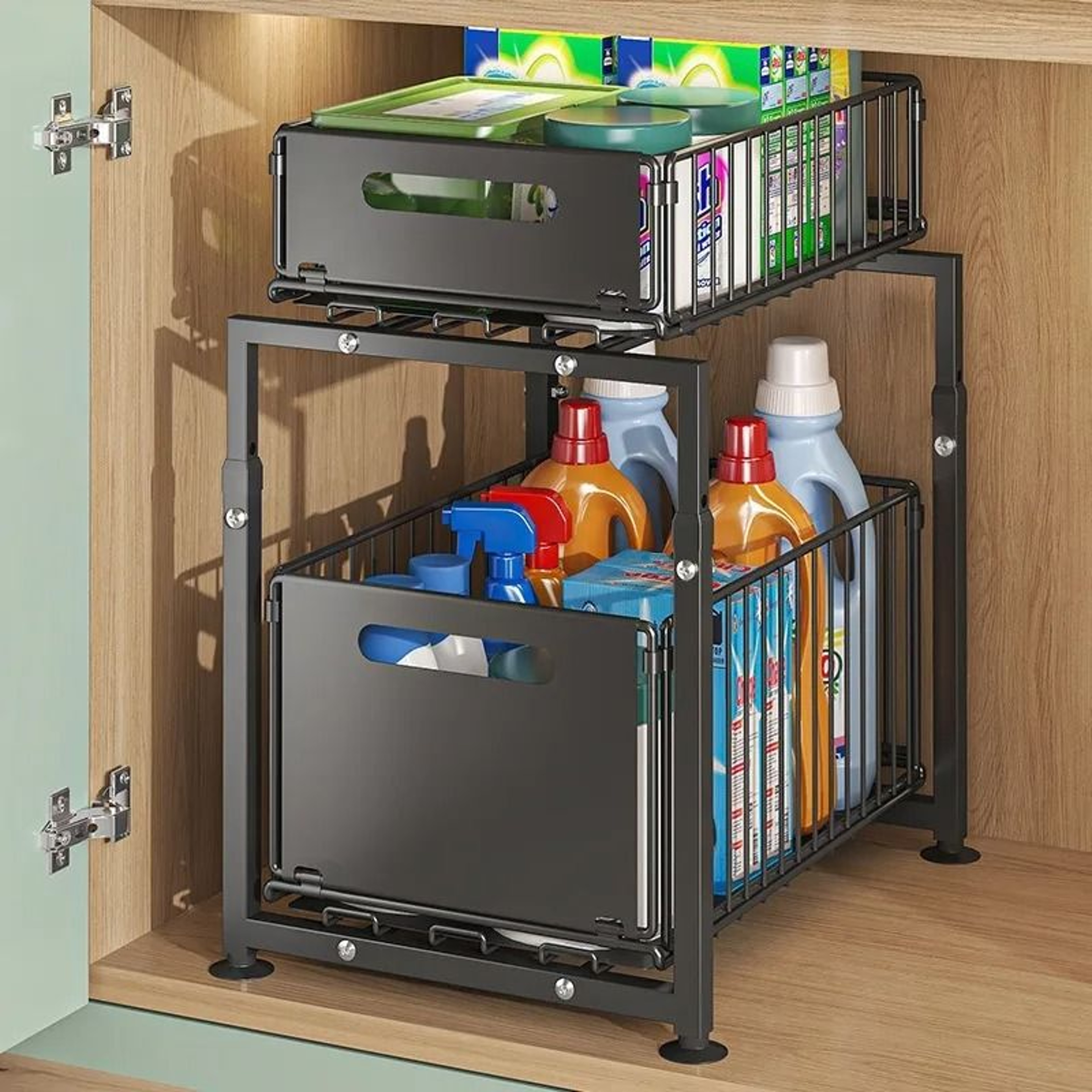 DoubleLayer PullOut UnderSink Organizer  HeightAdjustable Kitchen  Cabinet Storage Rack 2