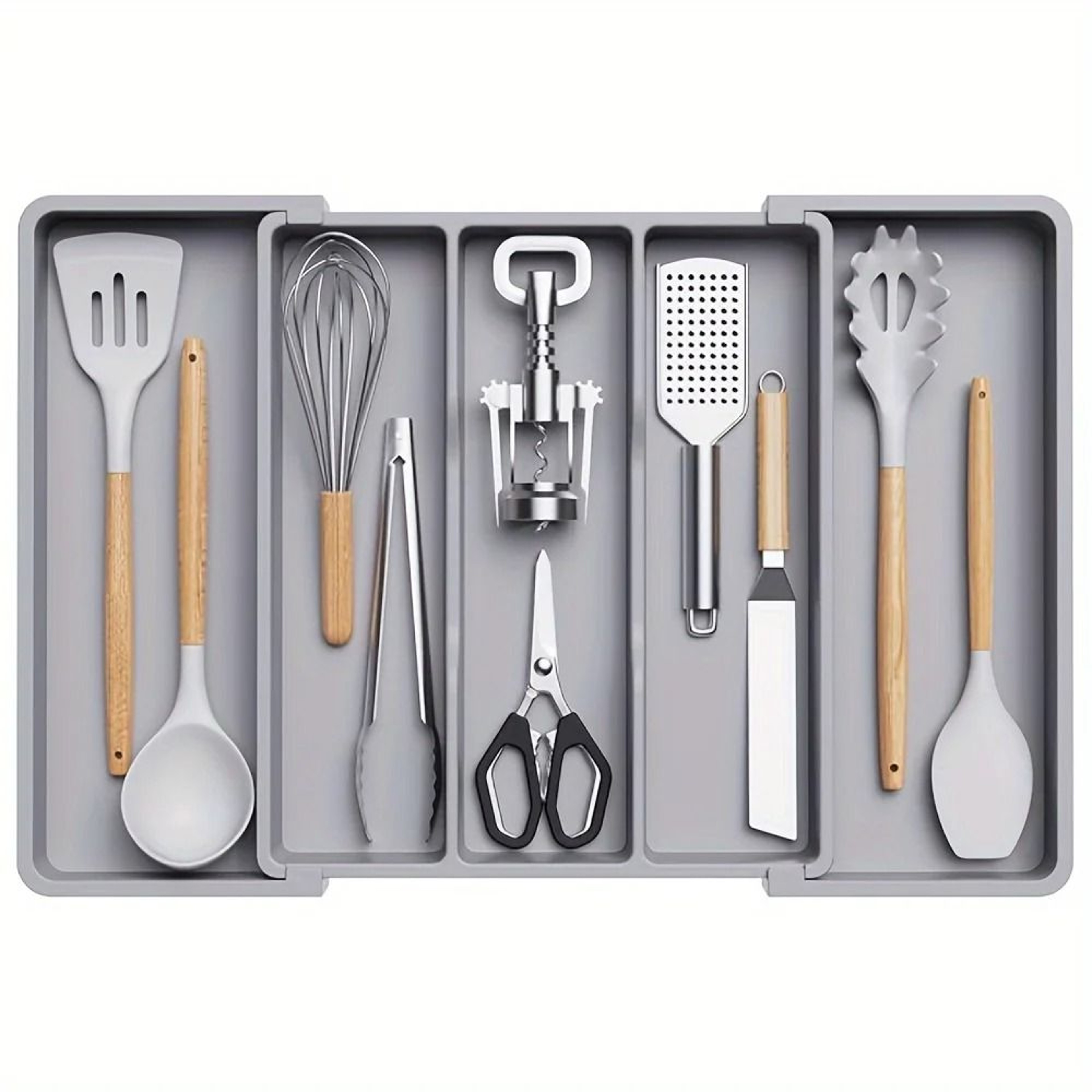 Expandable Adjustable Large Plastic Kitchen Utensil Organizer  Customizable Cutlery Holder  Tray 5