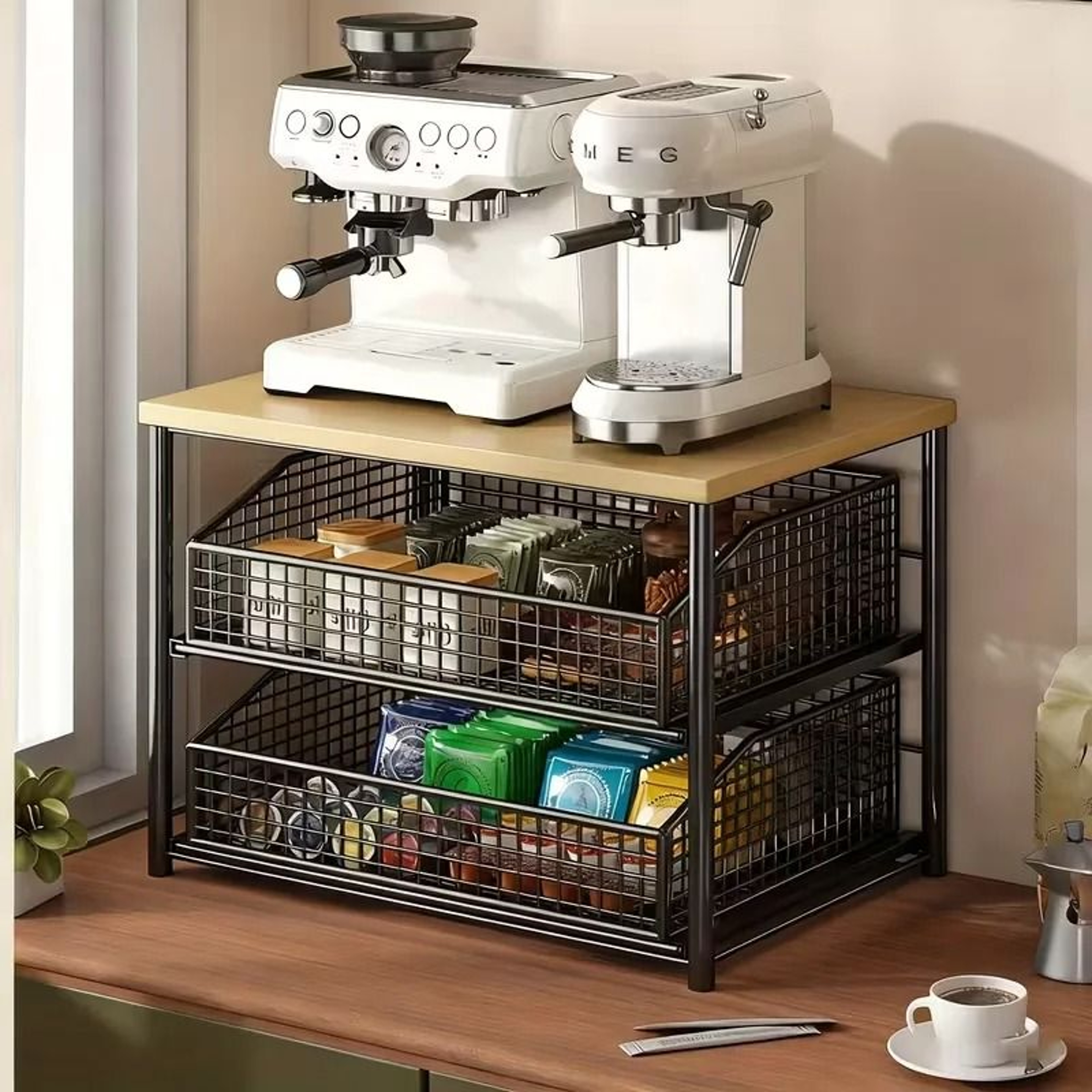 MultiLayer Countertop Storage Rack  HeavyDuty Metal Kitchen Organizer With Sliding Drawers  Baskets 0