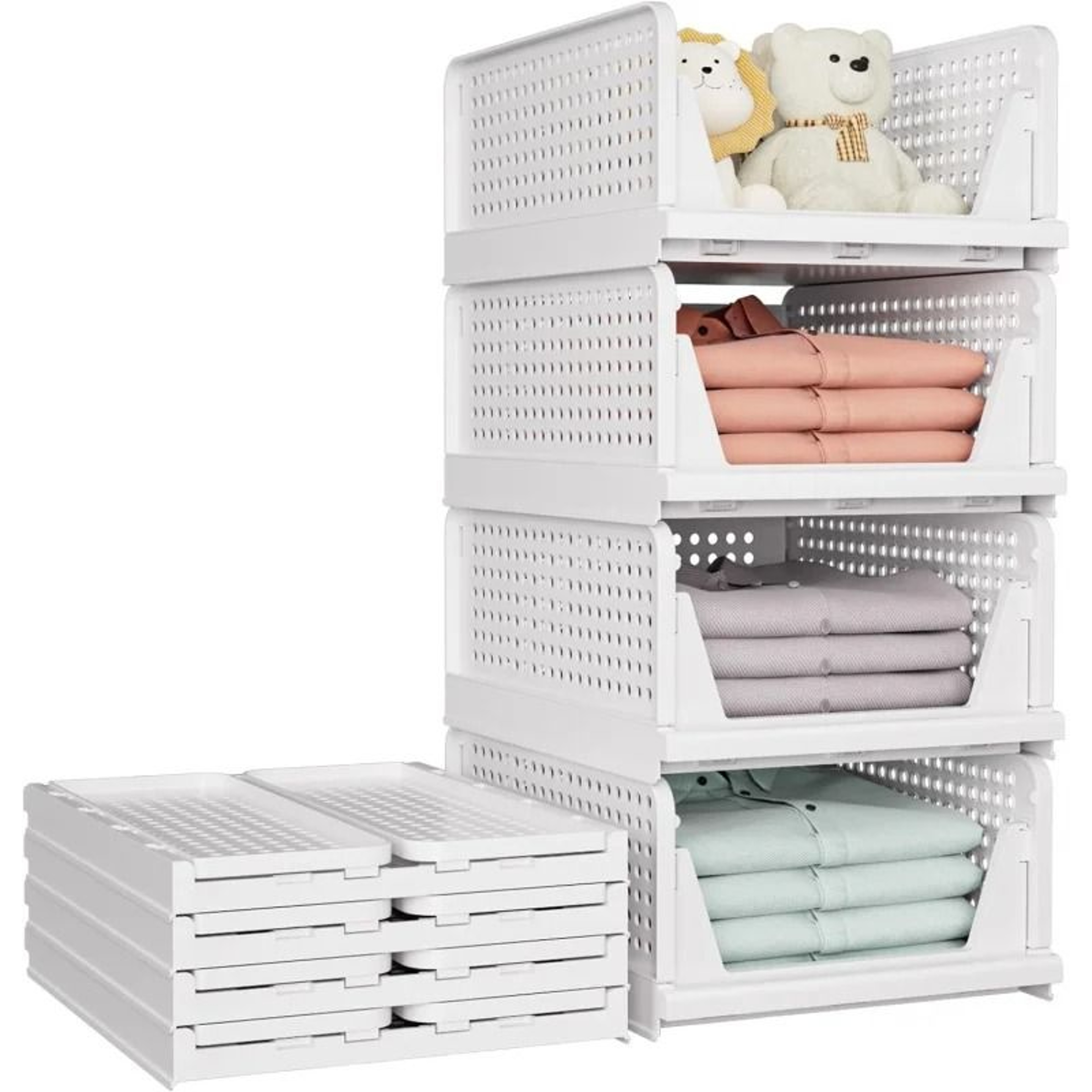 Stackable Wardrobe Storage Baskets  Multifunctional Foldable Closet Organizer Rack 1