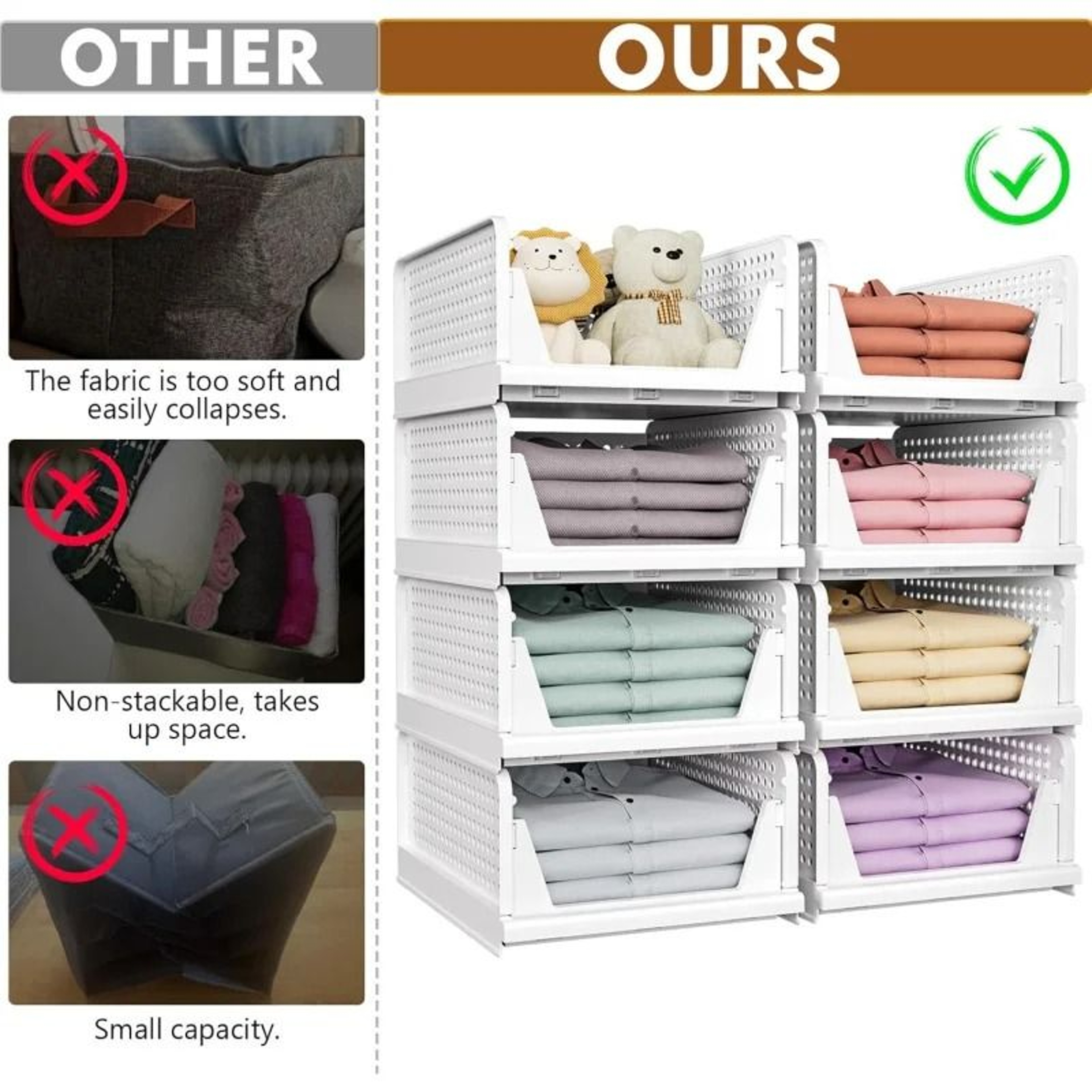 Stackable Wardrobe Storage Baskets  Multifunctional Foldable Closet Organizer Rack 2